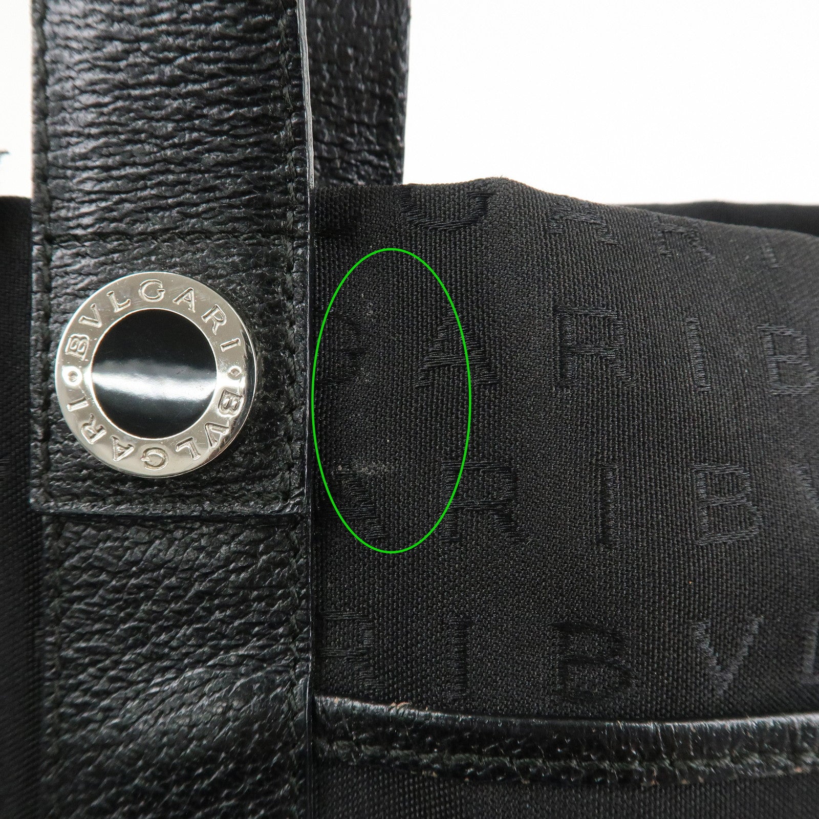 BVLGARI Logo Mania Canvas Leather Hand Bag Tote Bag Black Used