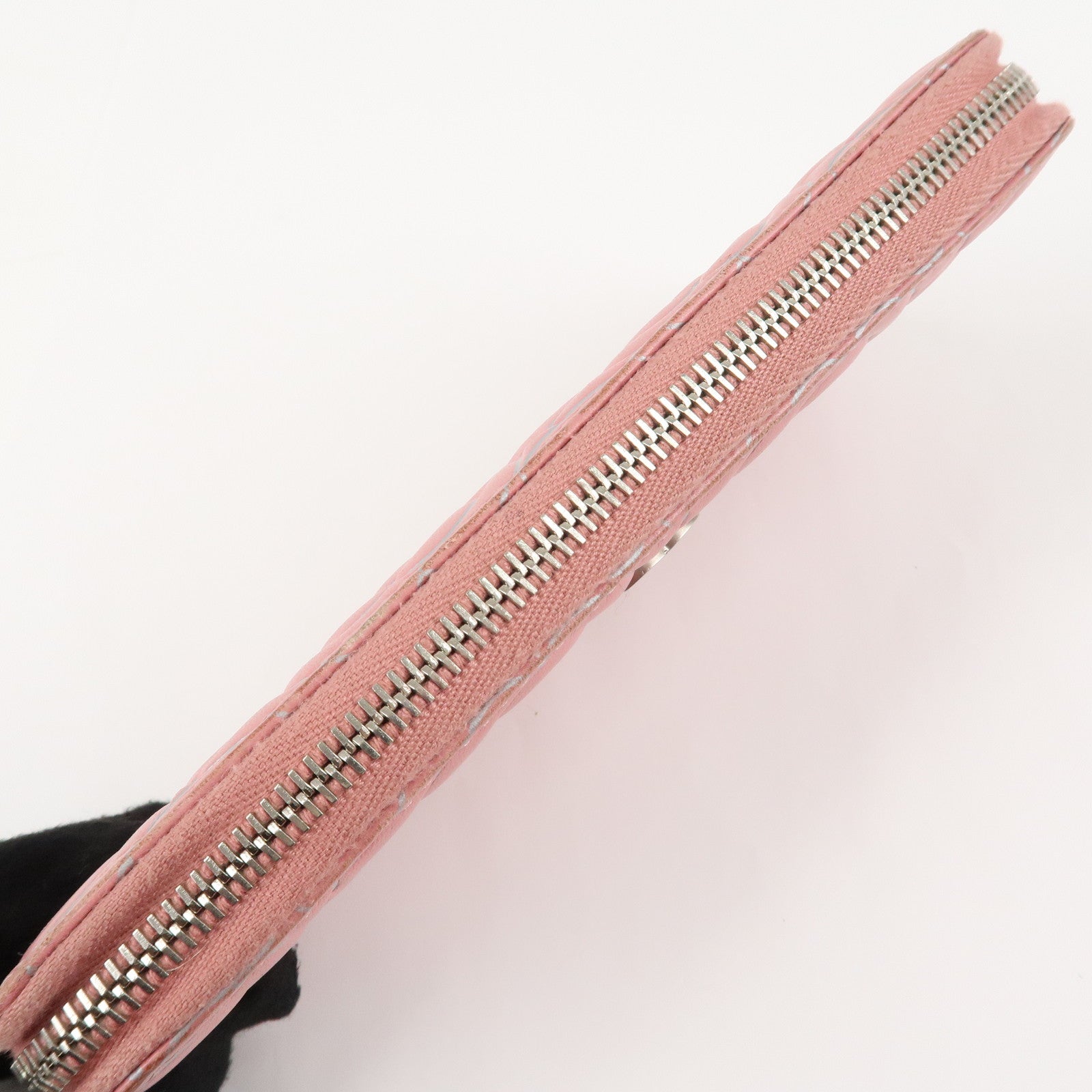 CHANEL Camellia Lamb Skin Long Zippy Wallet Pink A50085 Used