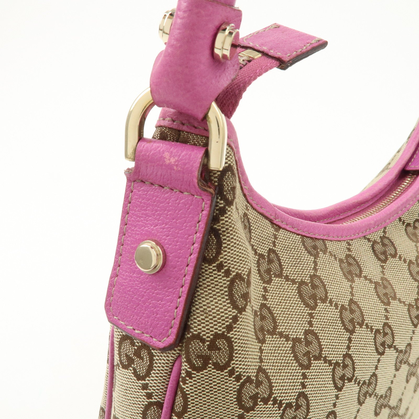 GUCCI Abbey GG Canvas Leather Shoulder Bag Beige Pink 130739 Used