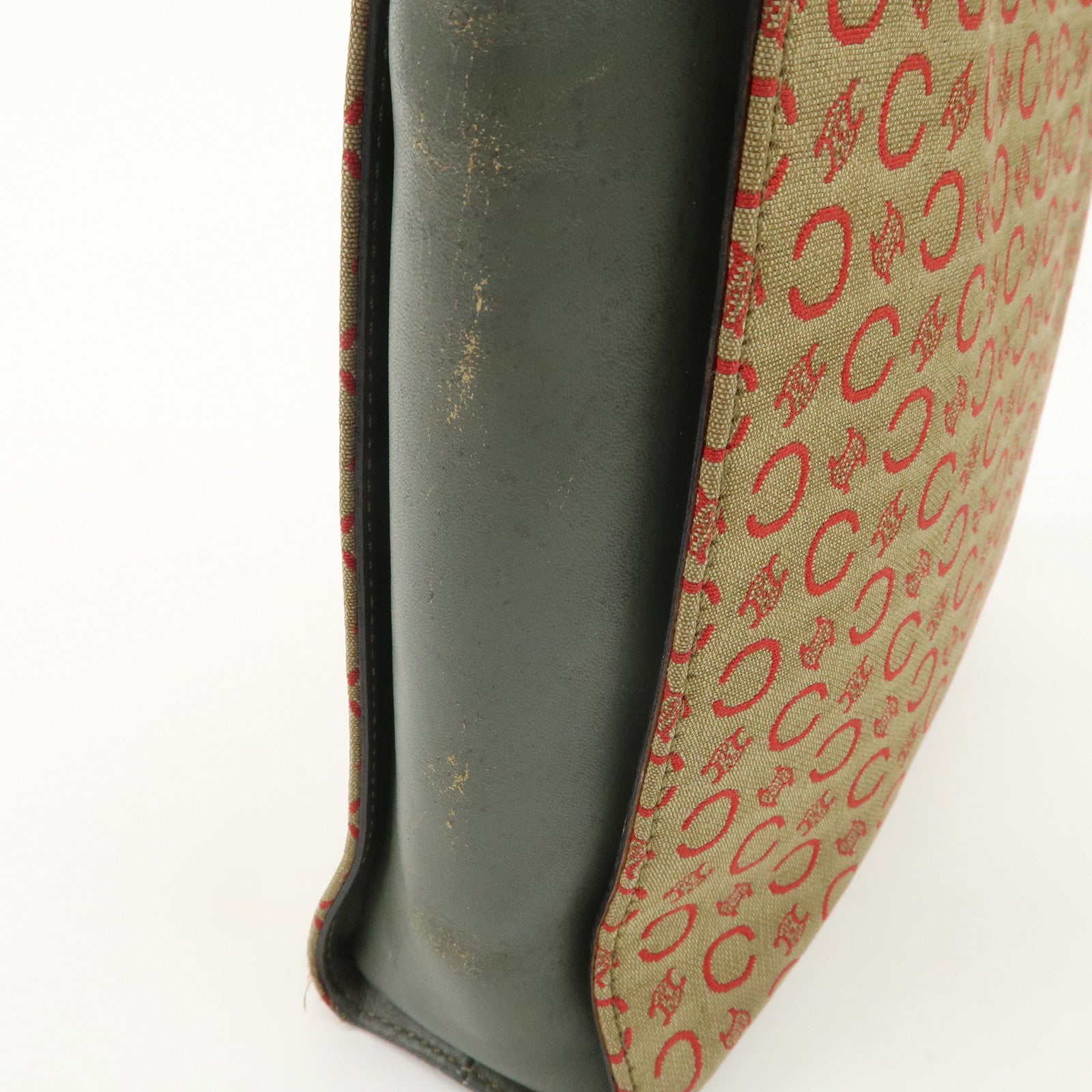 CELINE Macadam Canvas Hand Bag Brown Red Khaki Used