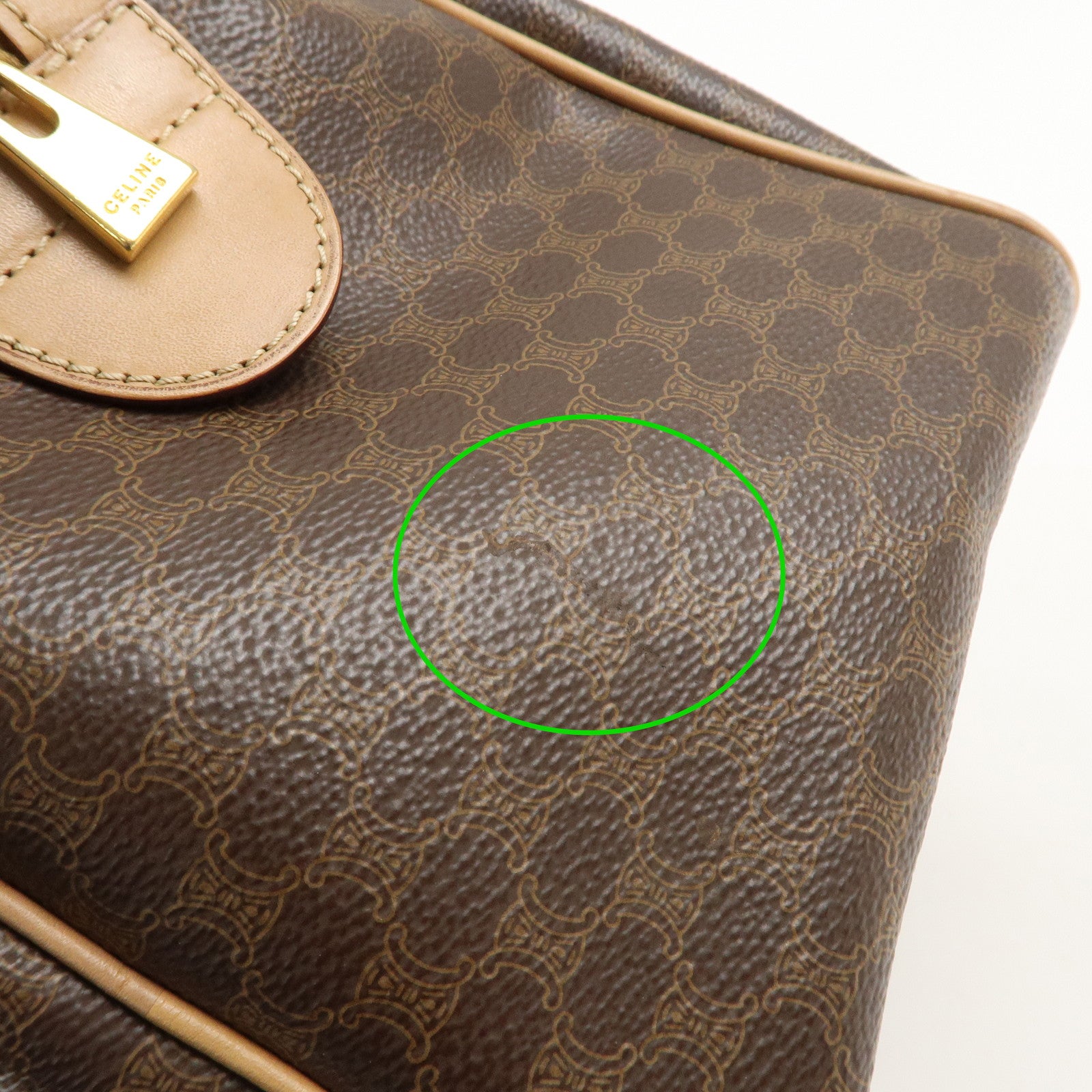 CELINE Macadam PVC Leather Boston Bag Hand Bag Brown Used