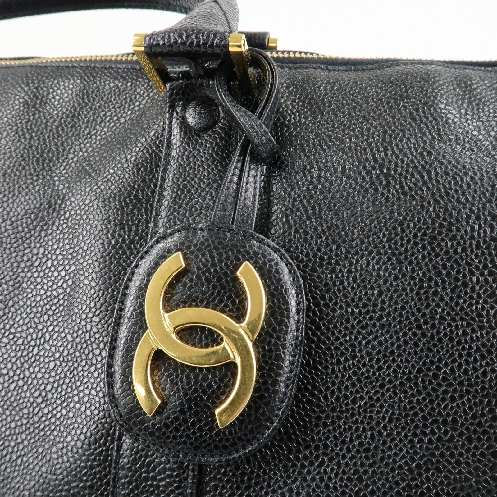 CHANEL Caviar Skin Large COCO 2Way Boston Bag Black Used