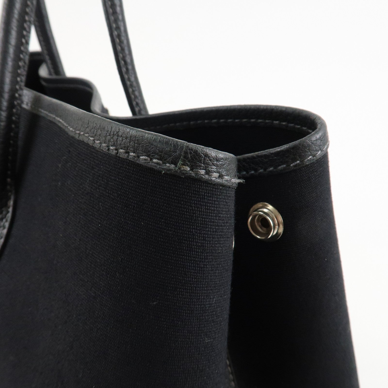 HERMES Garden Party PM G Stamped Canvas Leather Tote Bag Black Used