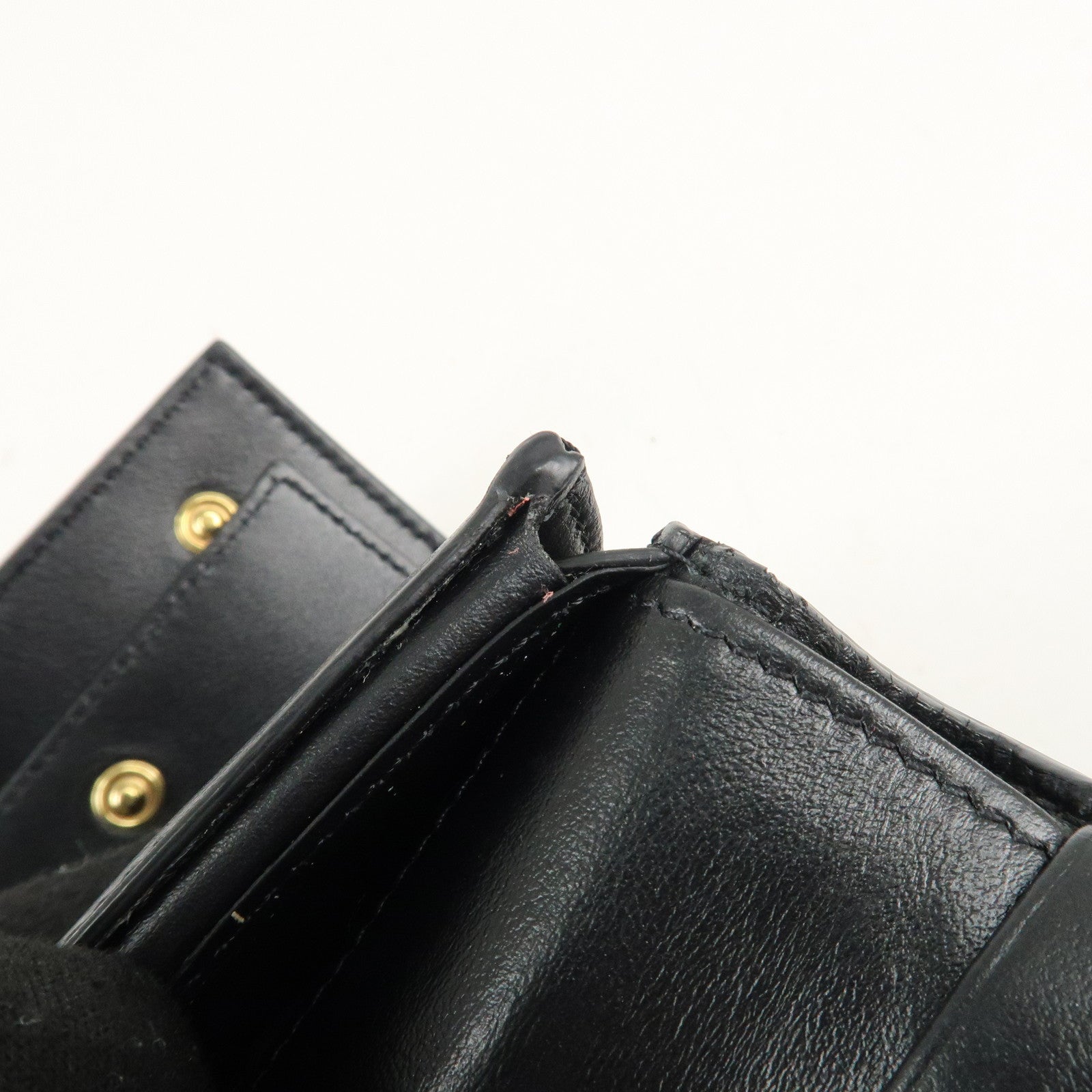 CELINE Logo Leather Small Tri-fold Wallet Black Used