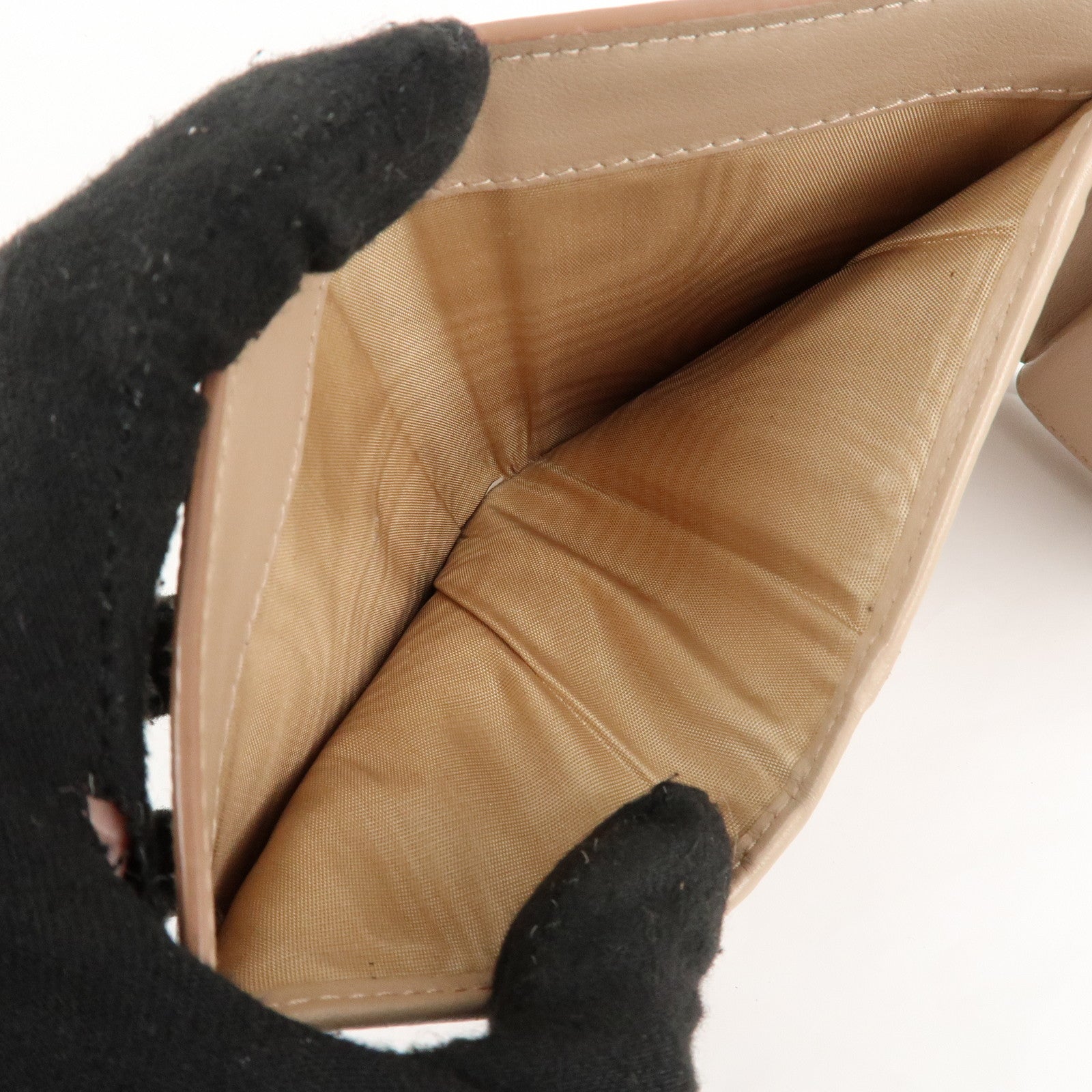 PRADA Saffiano Leather Trifold Compact Wallet Beige 1MH176 Used