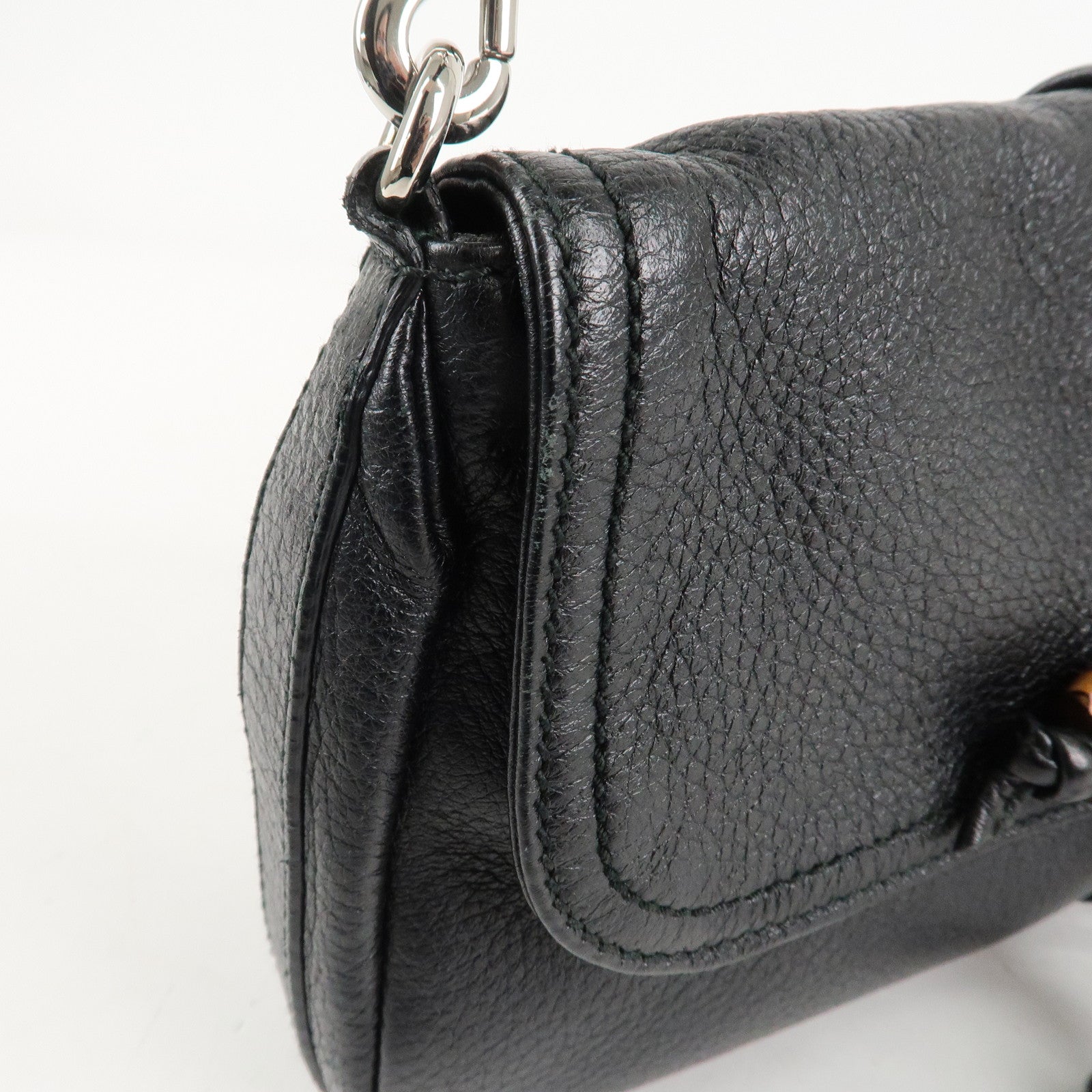 GUCCI Bamboo Leather Chain Shoulder Bag Black 235320 Used
