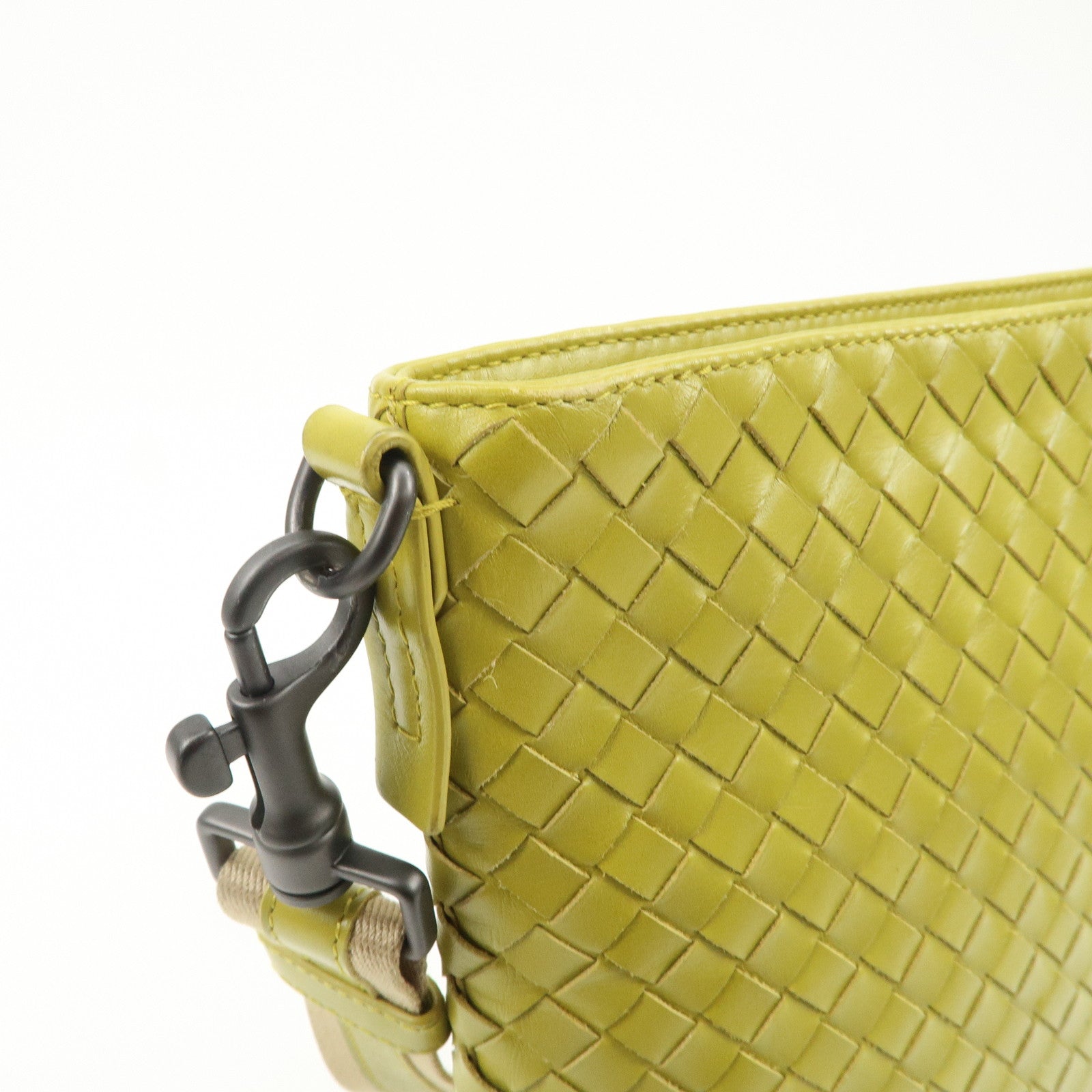 BOTTEGA VENETA Intrecciato Leather Shoulder Bag Yellow Used