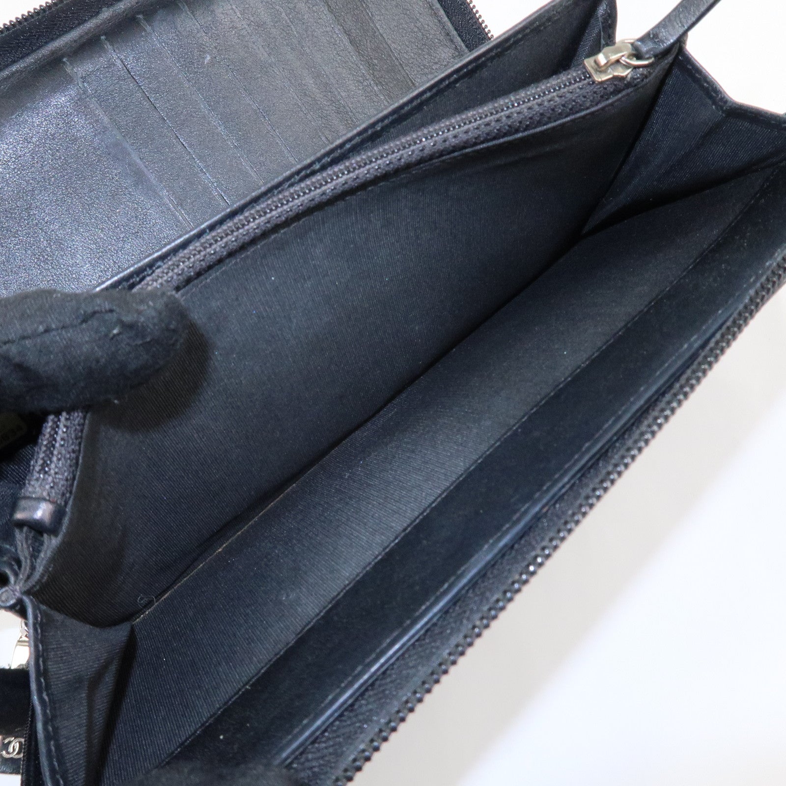 CHANEL COCO Mark Caviar Skin Zippy Long Wallet Black A50071 Used