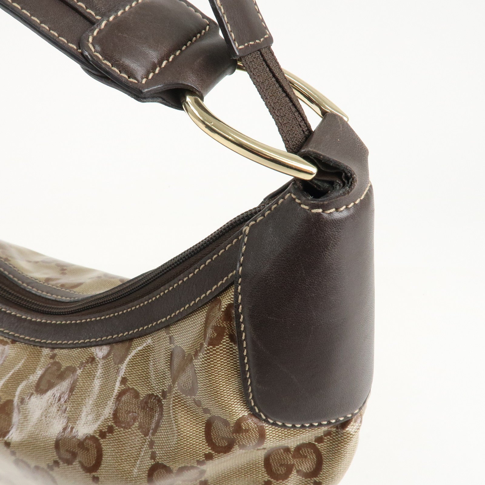 GUCCI GG Crystal Leather Shoulder Bag Hand Bag Brown 257297 Used