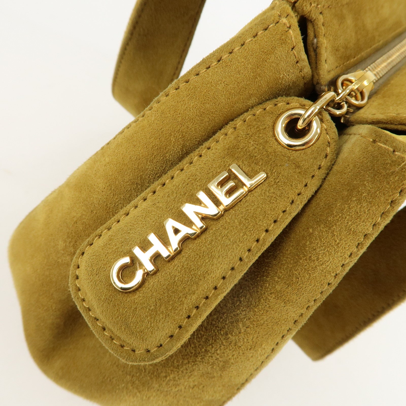 CHANEL Suede Shoulder Bag Hand Bag Mustard Gold Hardware Used