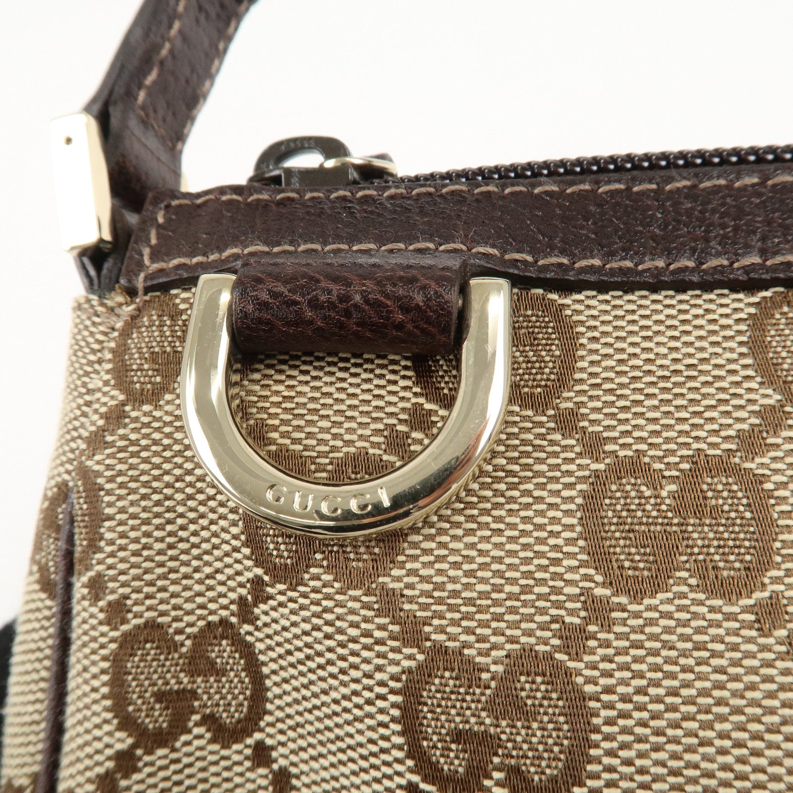 GUCCI Abbey GG Canvas Leather Shoulder Bag Beige Dark Brown 145750 Used