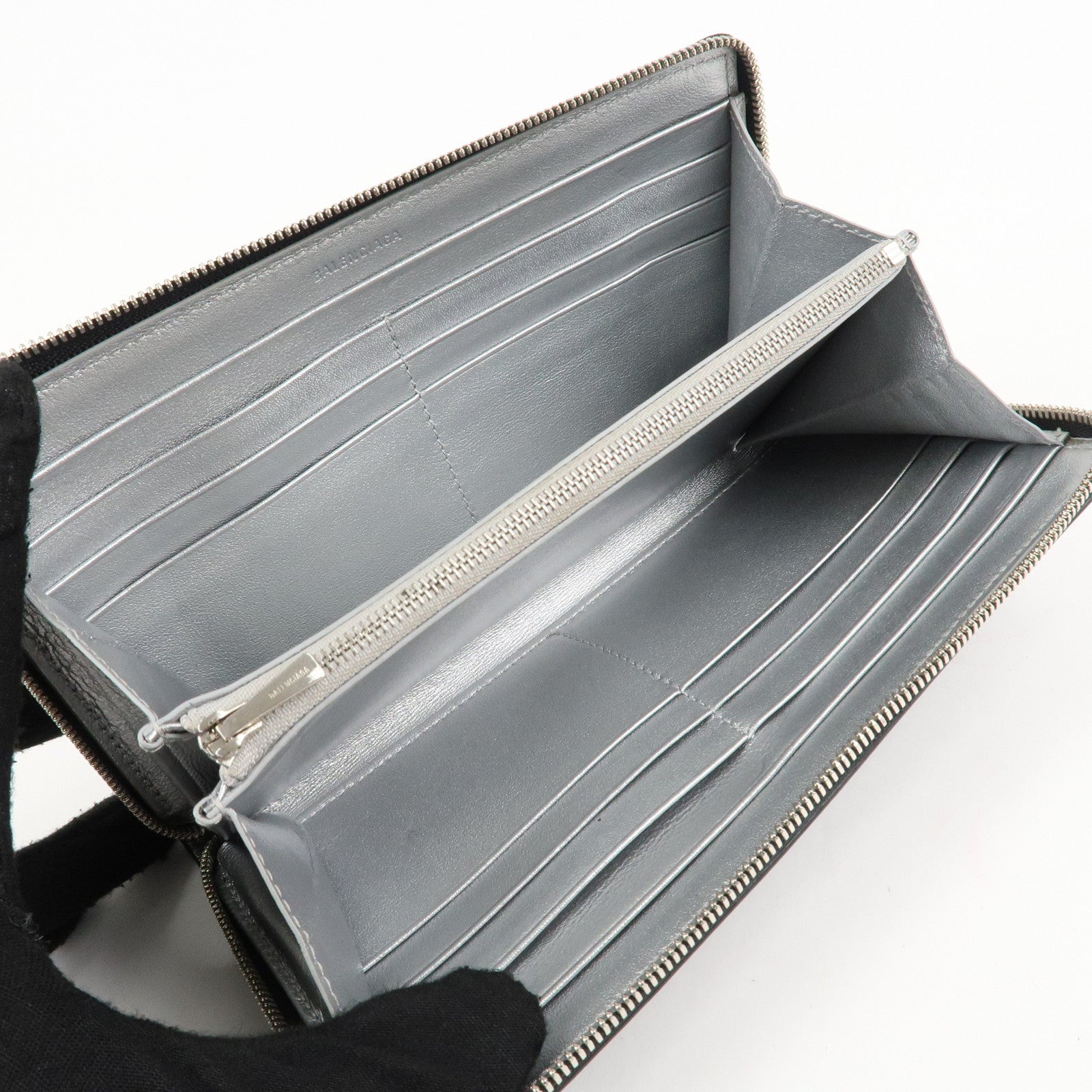 BALENCIAGA Leather Essentials Continental Wallet Black 664041 Used