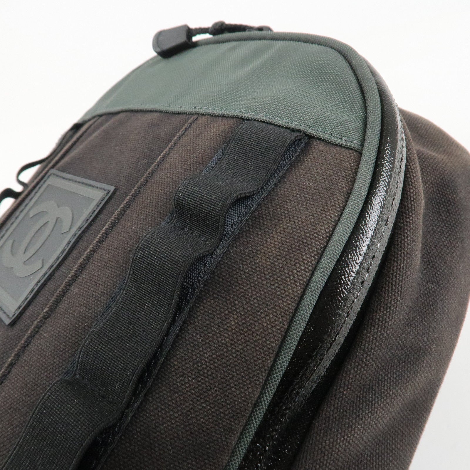 CHANEL CHANEL Sports Canvas Backpack Black Green Used
