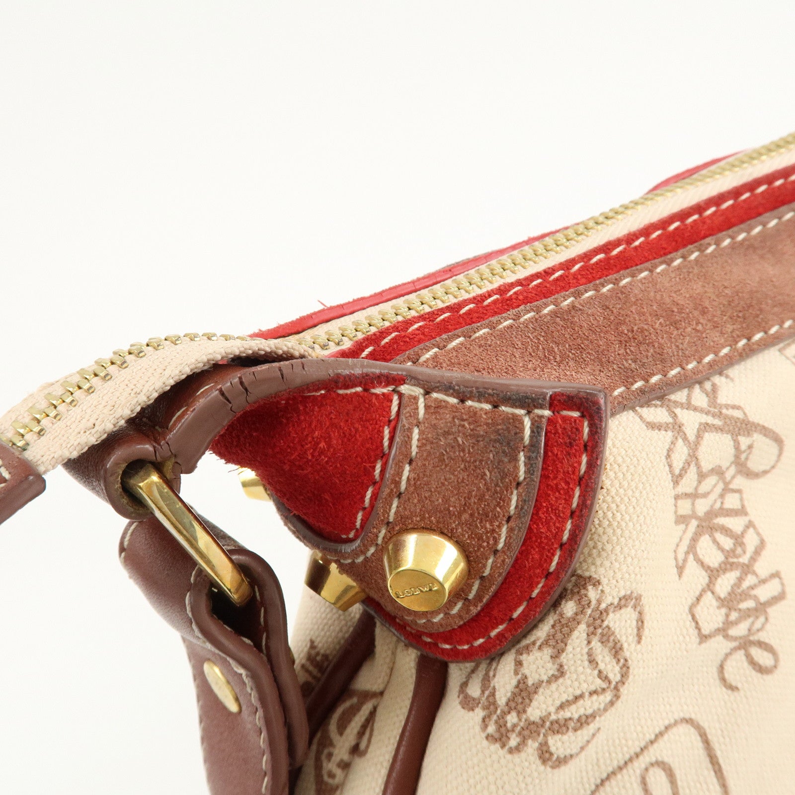 LOEWE Anagram Canvas Leather Suede Shoulder Bag 160th Anniversary Used