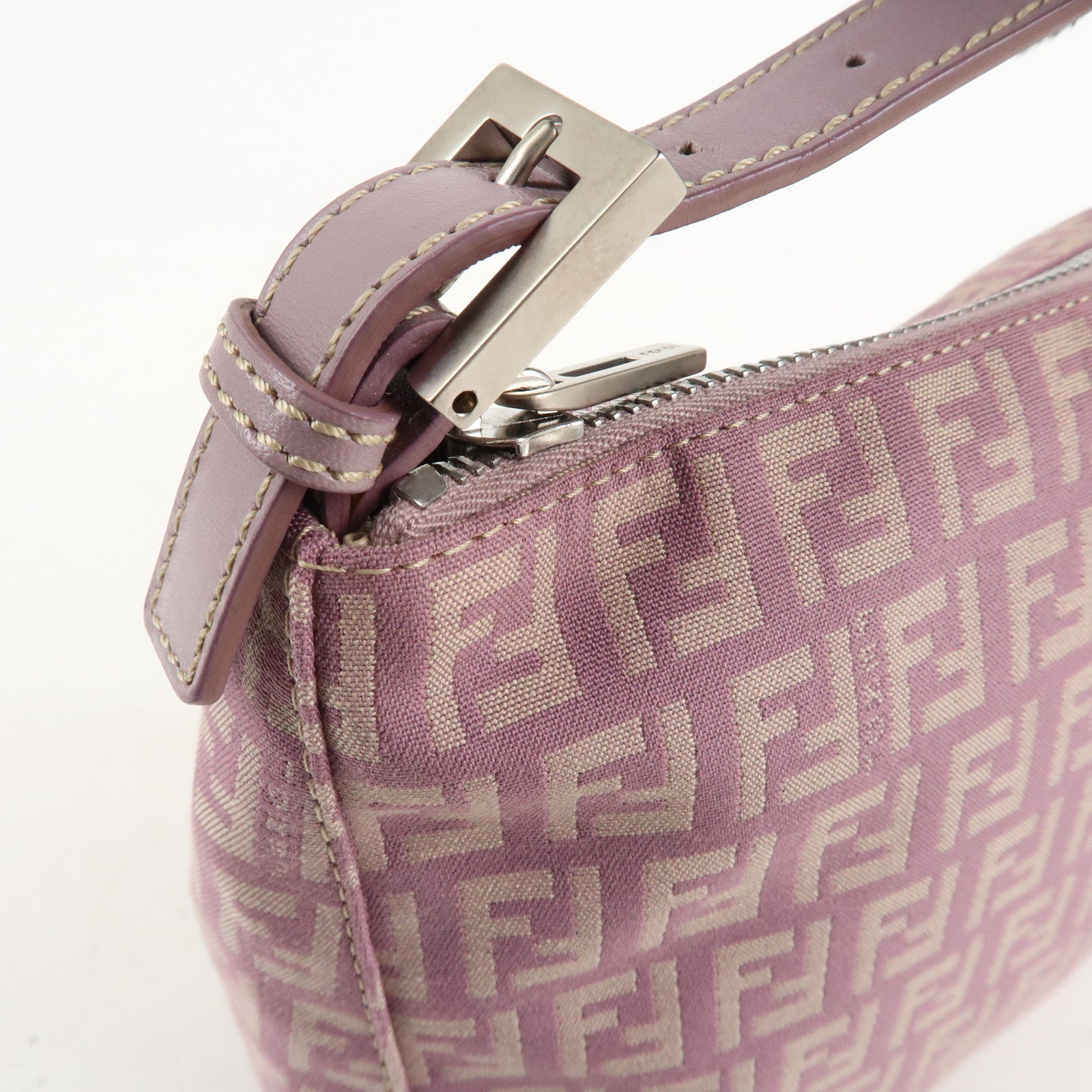 Auth FENDI Zucchino Canvas Leather Hand Bag Pouch Purple Beige 8N0005 Used F/S Used