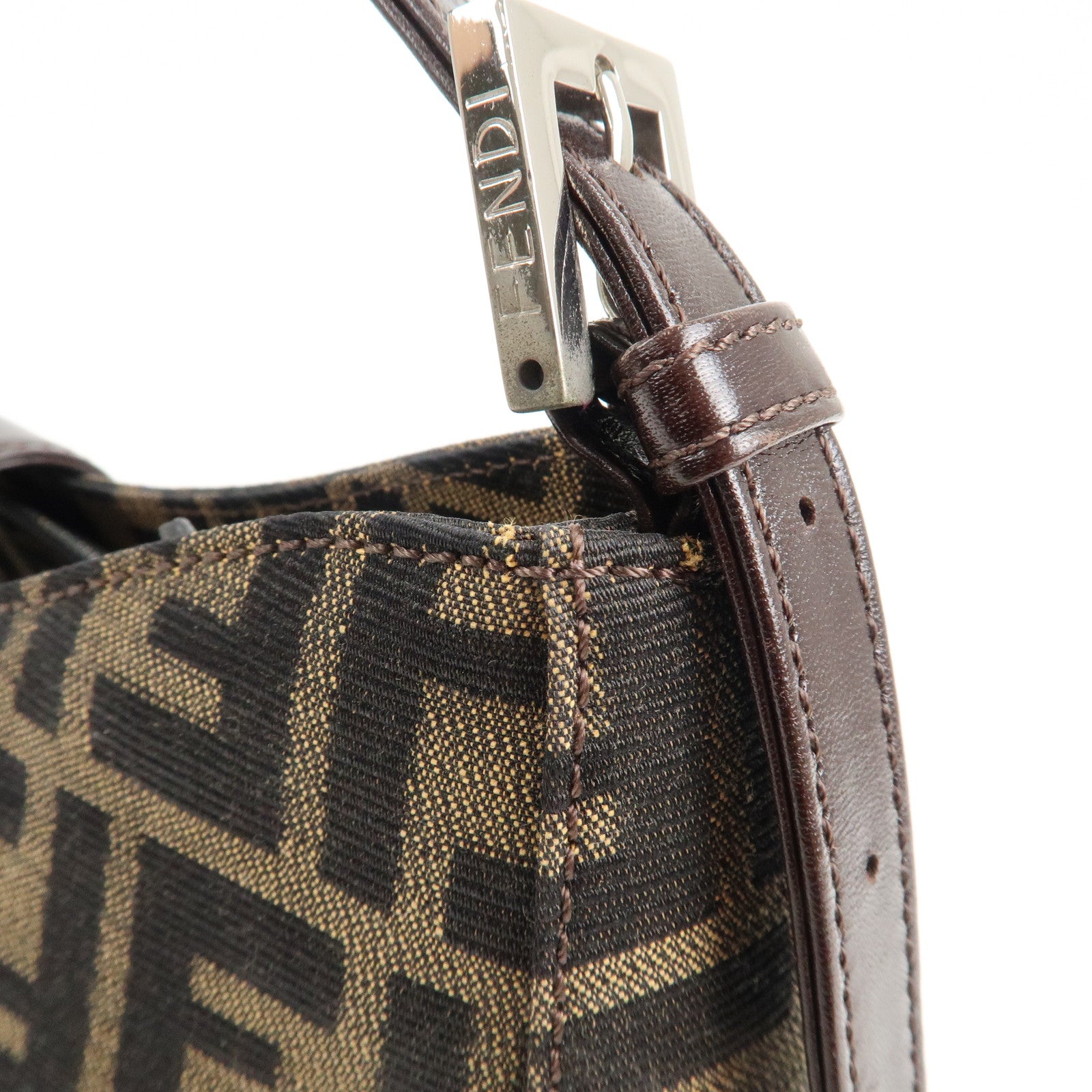 FENDI Zucca Canvas Leather Shoulder Bag Brown Black 9161150001 Used