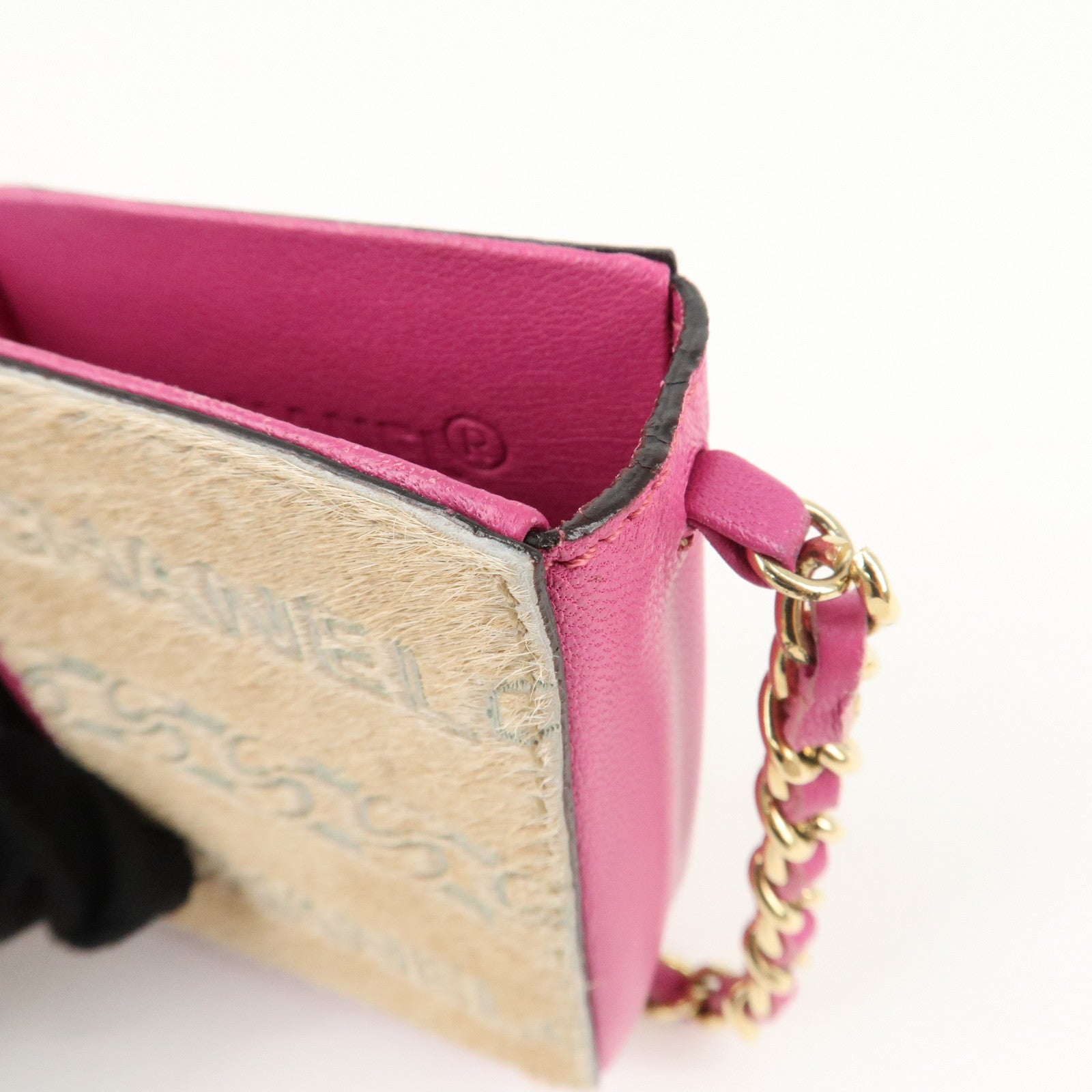 CHANEL Unborn Calf Lamb Skin Chain Shoulder Cigarette Case Used