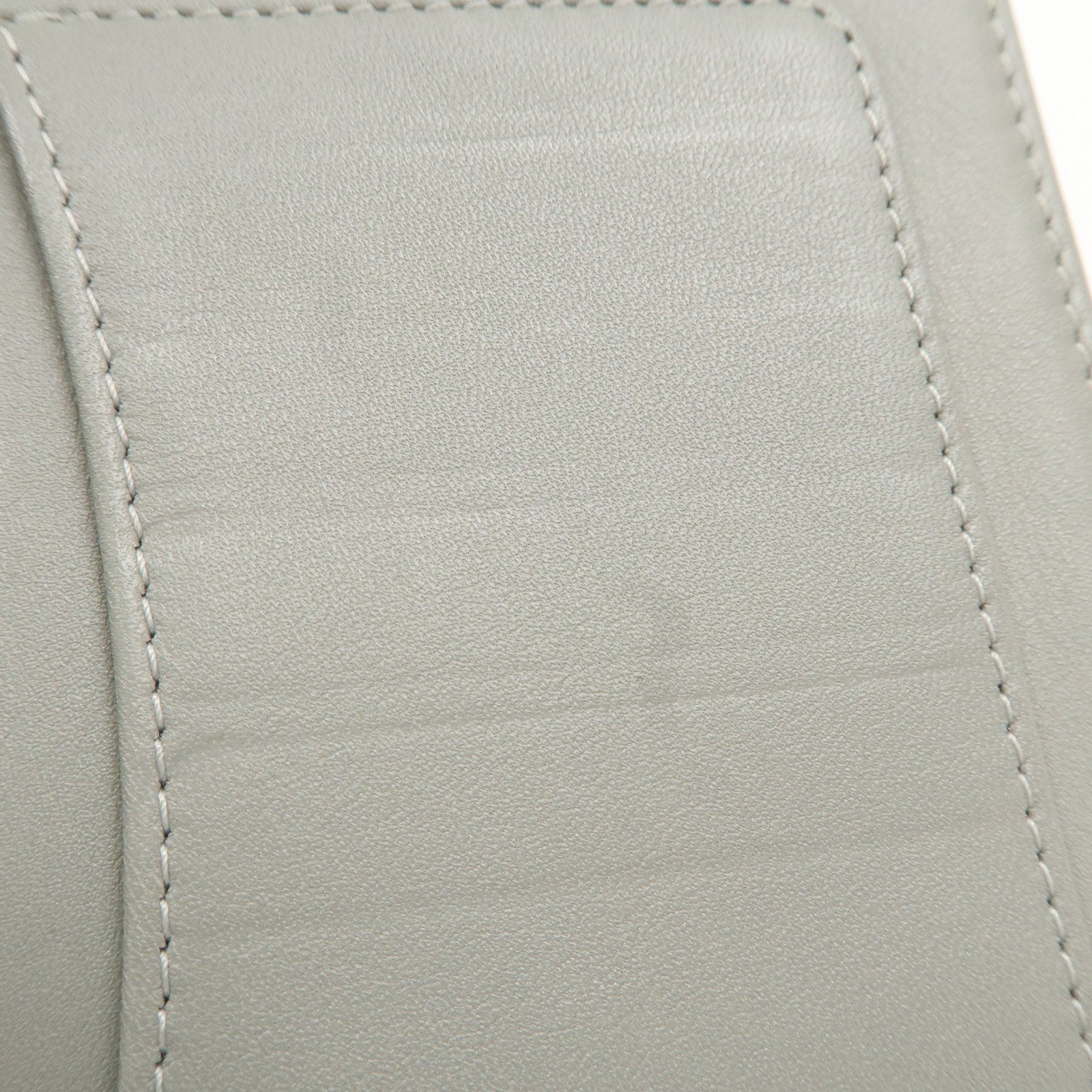 CHANEL Leather Round Zipper Long Wallet Gray Silver HDW A30071 Used