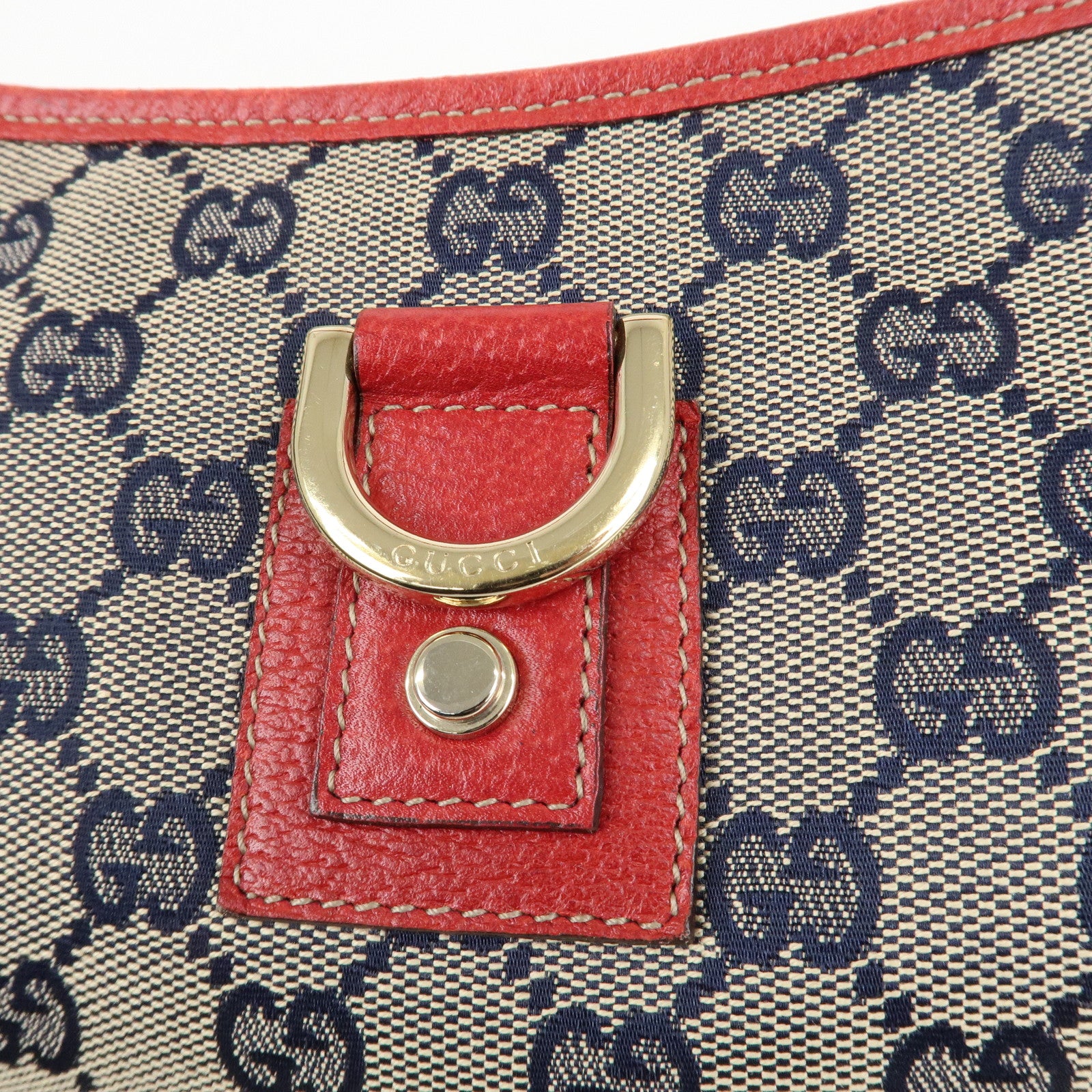 GUCCI Abbey GG Canvas Leather Shoulder Bag Beige Navy Red 130939 Used