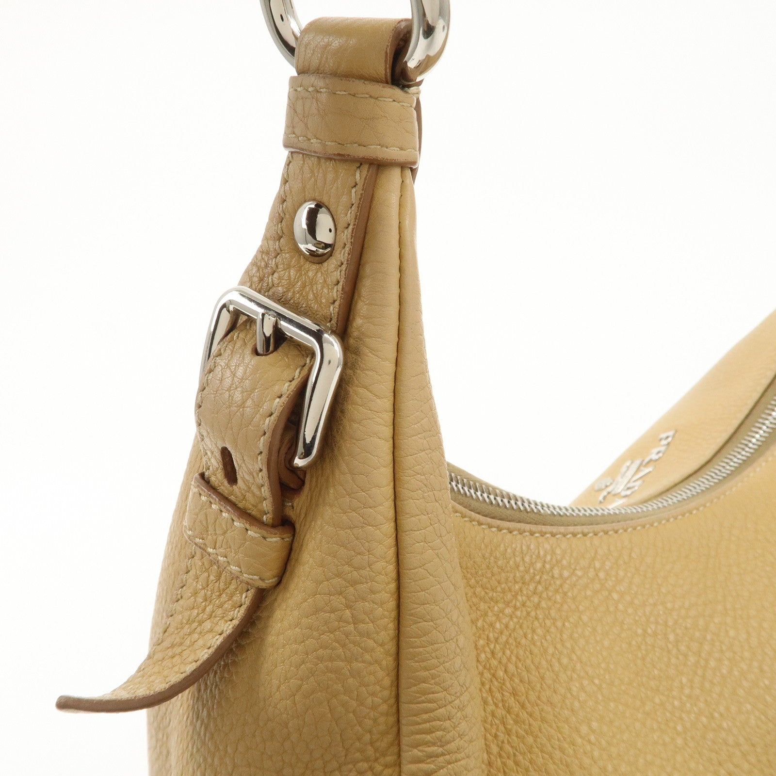 PRADA Leather Shoulder Bag Beige BR4311 Used