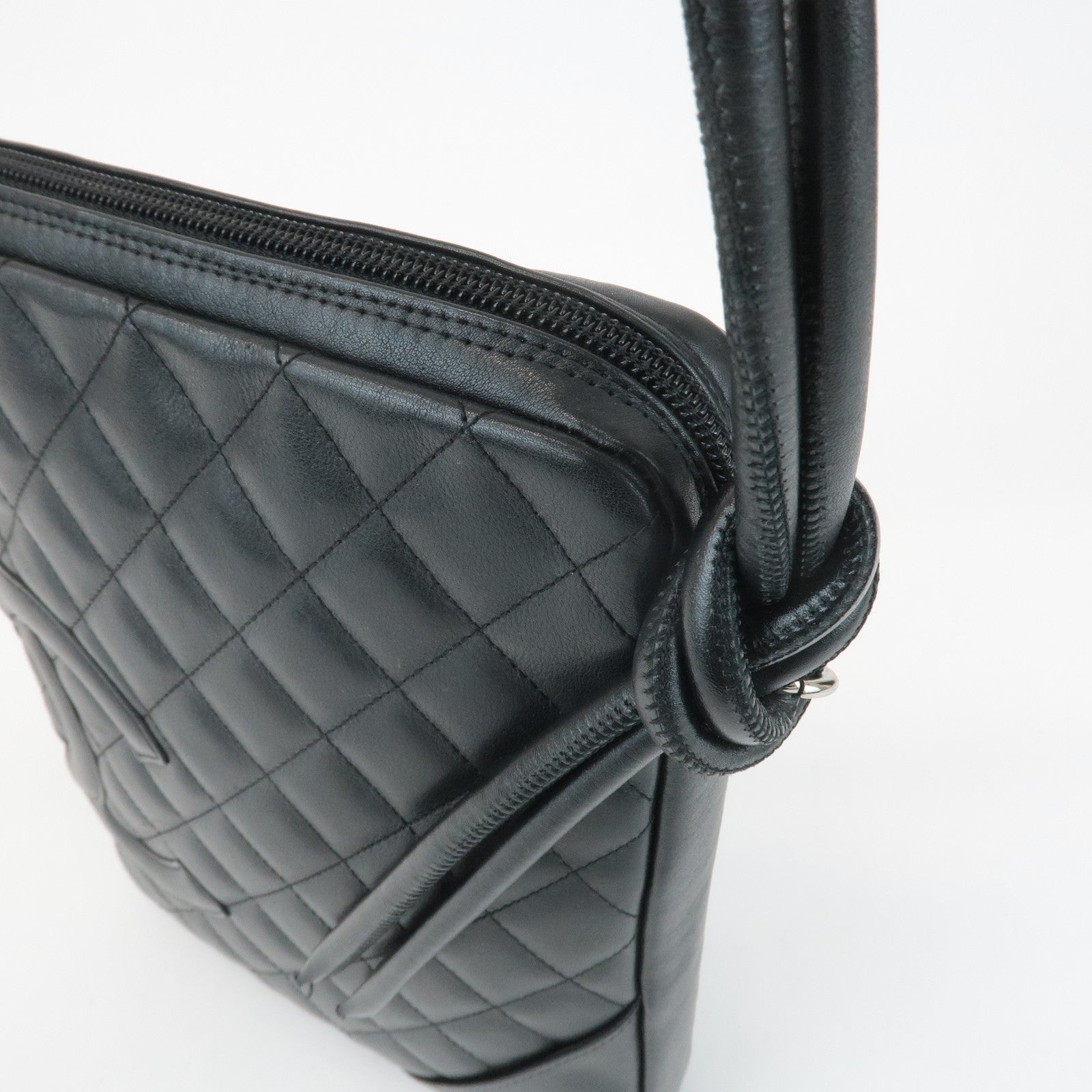 CHANEL Cambon Lamb Skin Medium Pochette Shoulder Bag A25178 Used