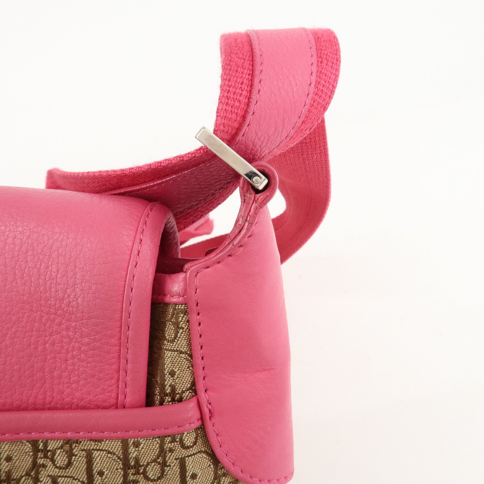 Christian Dior Trotter Canvas Leather Shoulder Bag Beige Pink Used