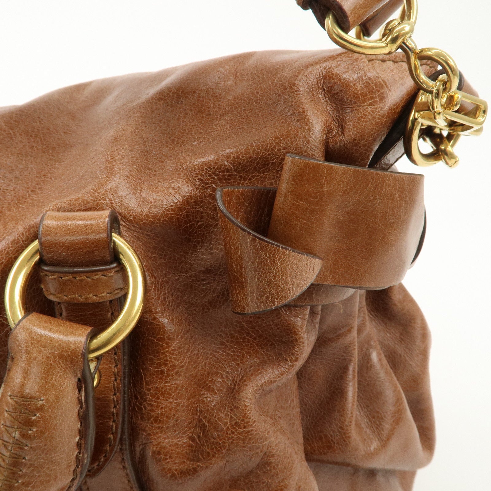 MIU MIU Leather 2Way Bag Shoulder Bag Hand Bag Brown Used