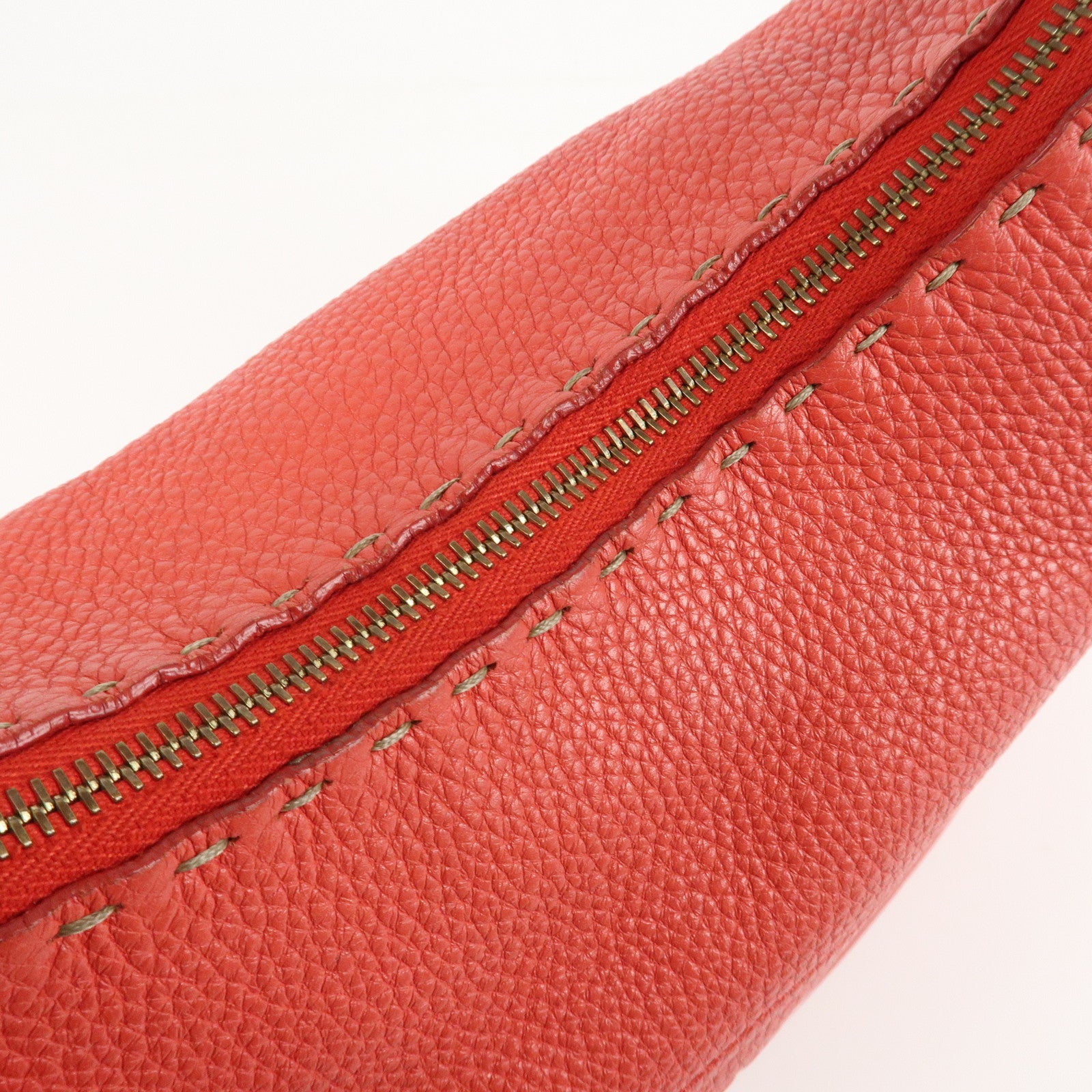 FENDI Selleria Leather Shoulder Bag Red 8BR648 Used