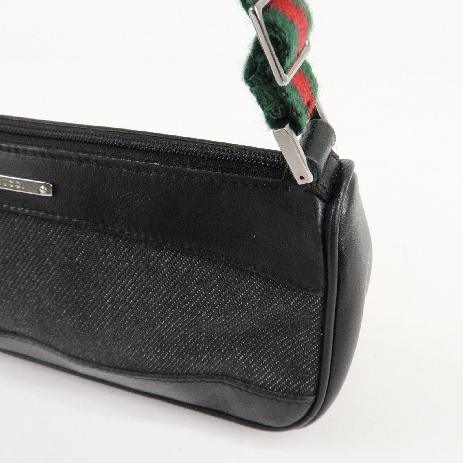 GUCCI Sherry Canvas Leather Accessory Pouch Hand Bag Black 92820 Used