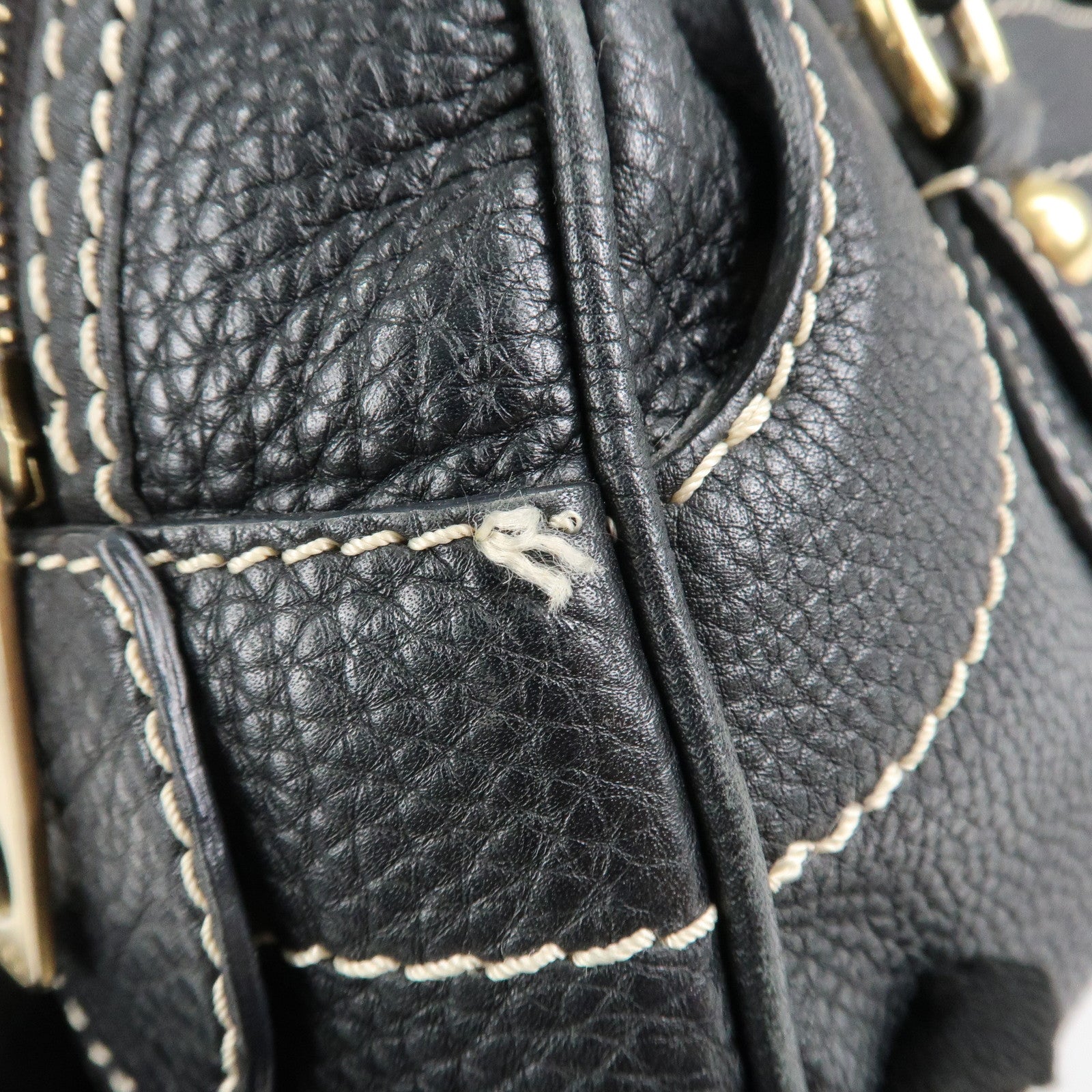 CELINE Leather Macadam Engraved Boston Bag Shoulder Bag Black Used