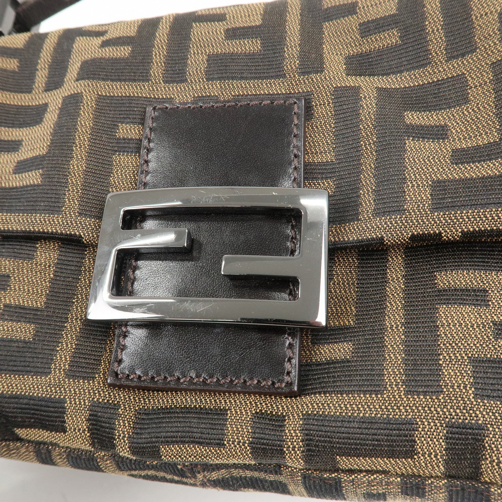 FENDI Mini Mamma Baguette Zucca Shoulder Bag Black Brown 8BR180 Used
