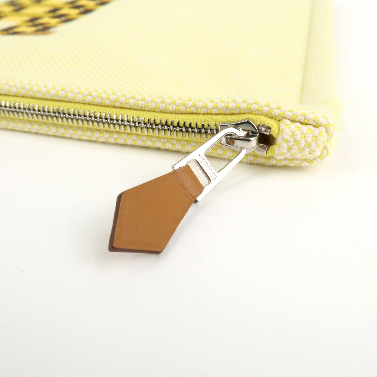 HERMES Canvas Leather H Tissage Yellow Brown Used