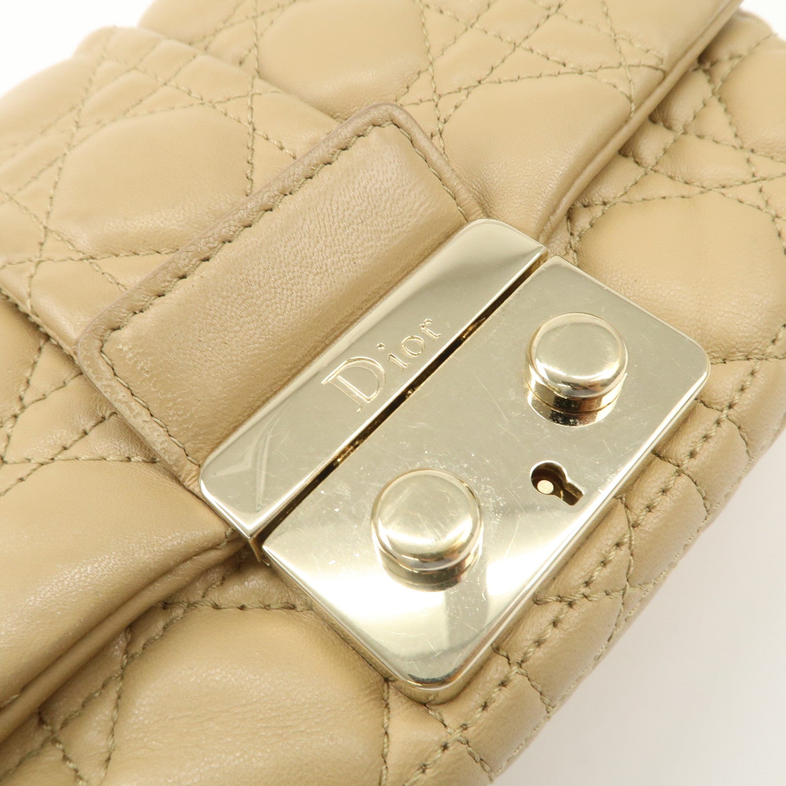 Christian Dior New Lock Cannage Leather Chain Shoulder Bag Beige Used
