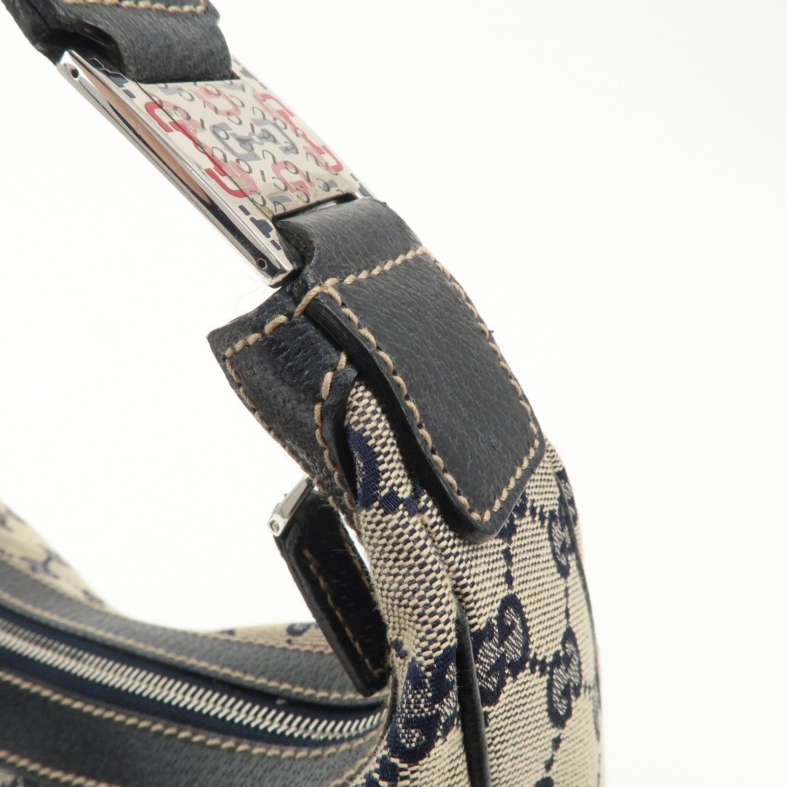 GUCCI Sherry GG Canvas Leather Shoulder Bag Beige Navy 145757 Used