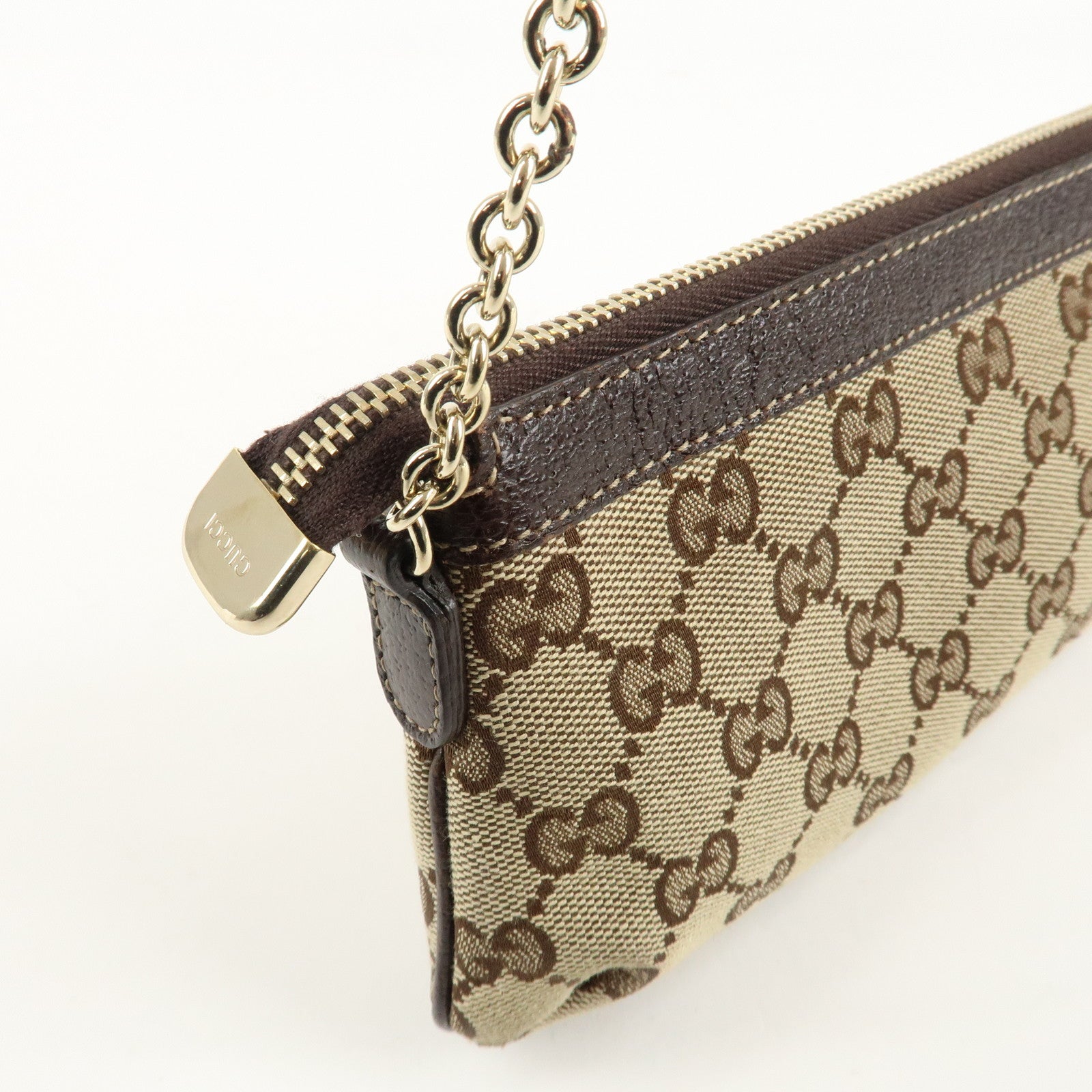 GUCCI GG Canvas Leather Chain Hand Bag 170050 205027 Brown Used