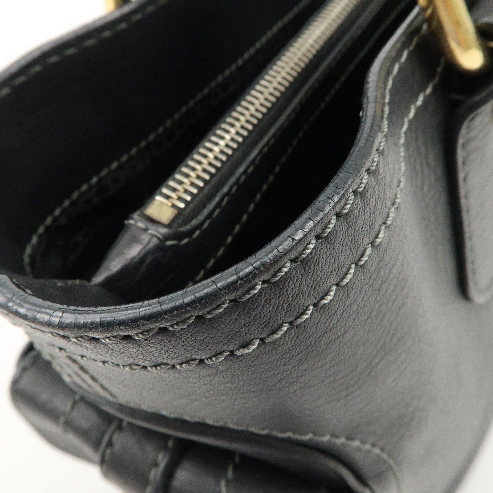 CELINE Leather Boogie Bag Hand Bag Black Used