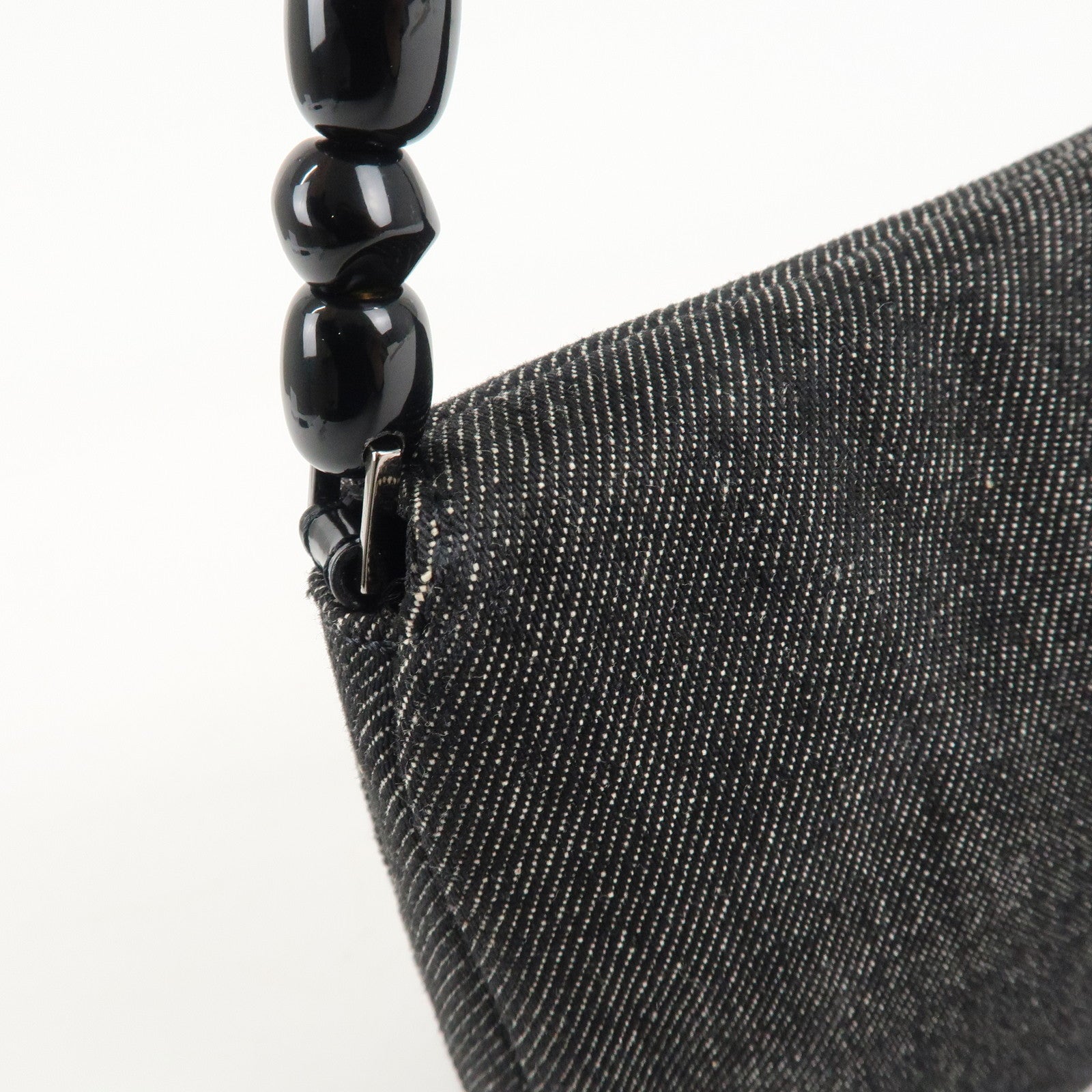 Christinan Dior Maris Pearl Canvas Leather Shoulder Bag Black Used