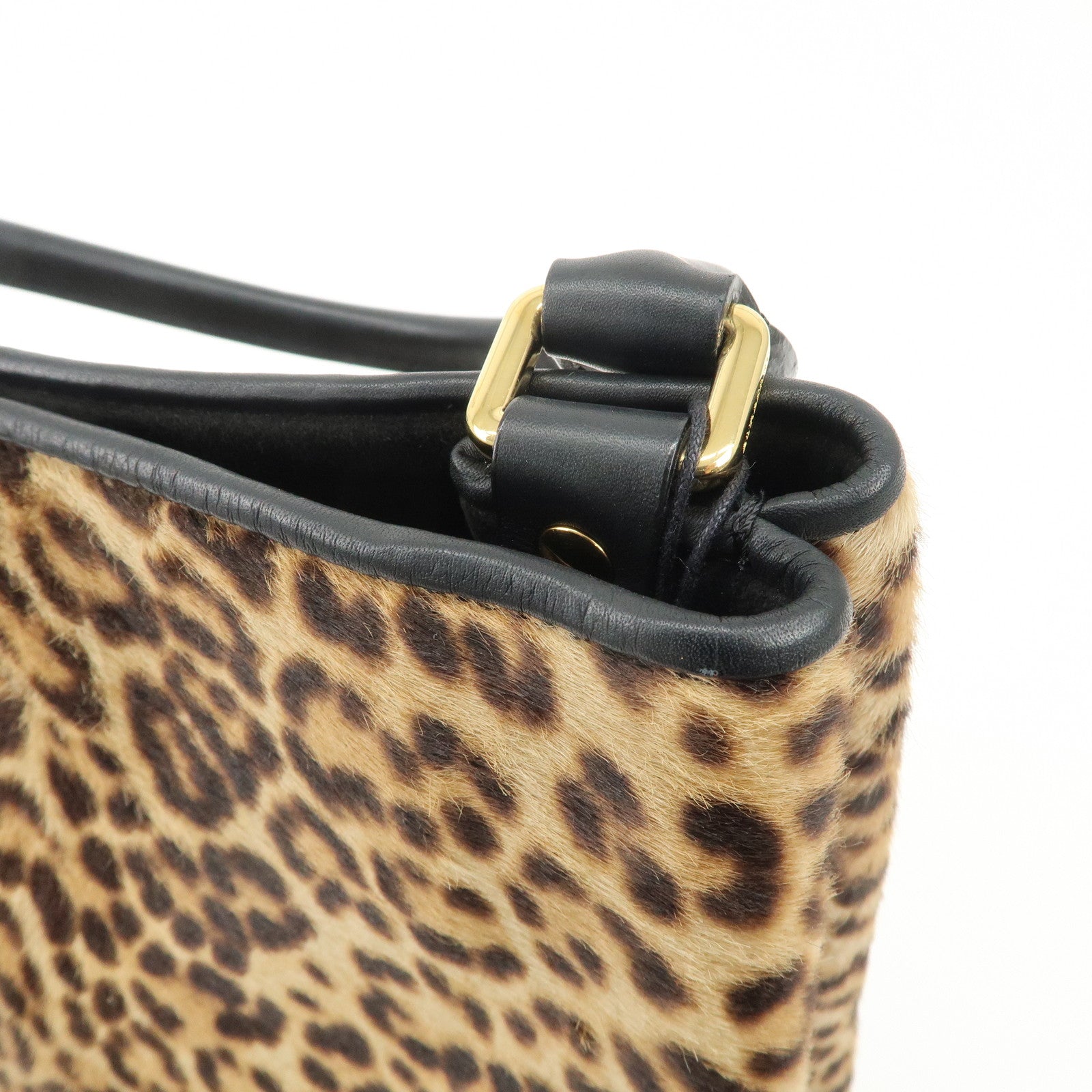 BURBERRY Unborn Calf Leather Bucket Bag Shoulder Bag Leopard Used