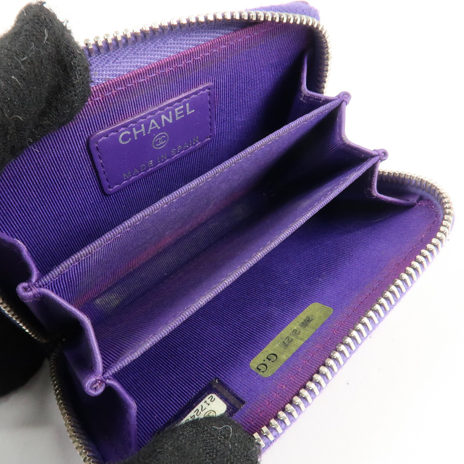 CHANEL Matelasse Patent Leather Card Case Coin Case Purple Used