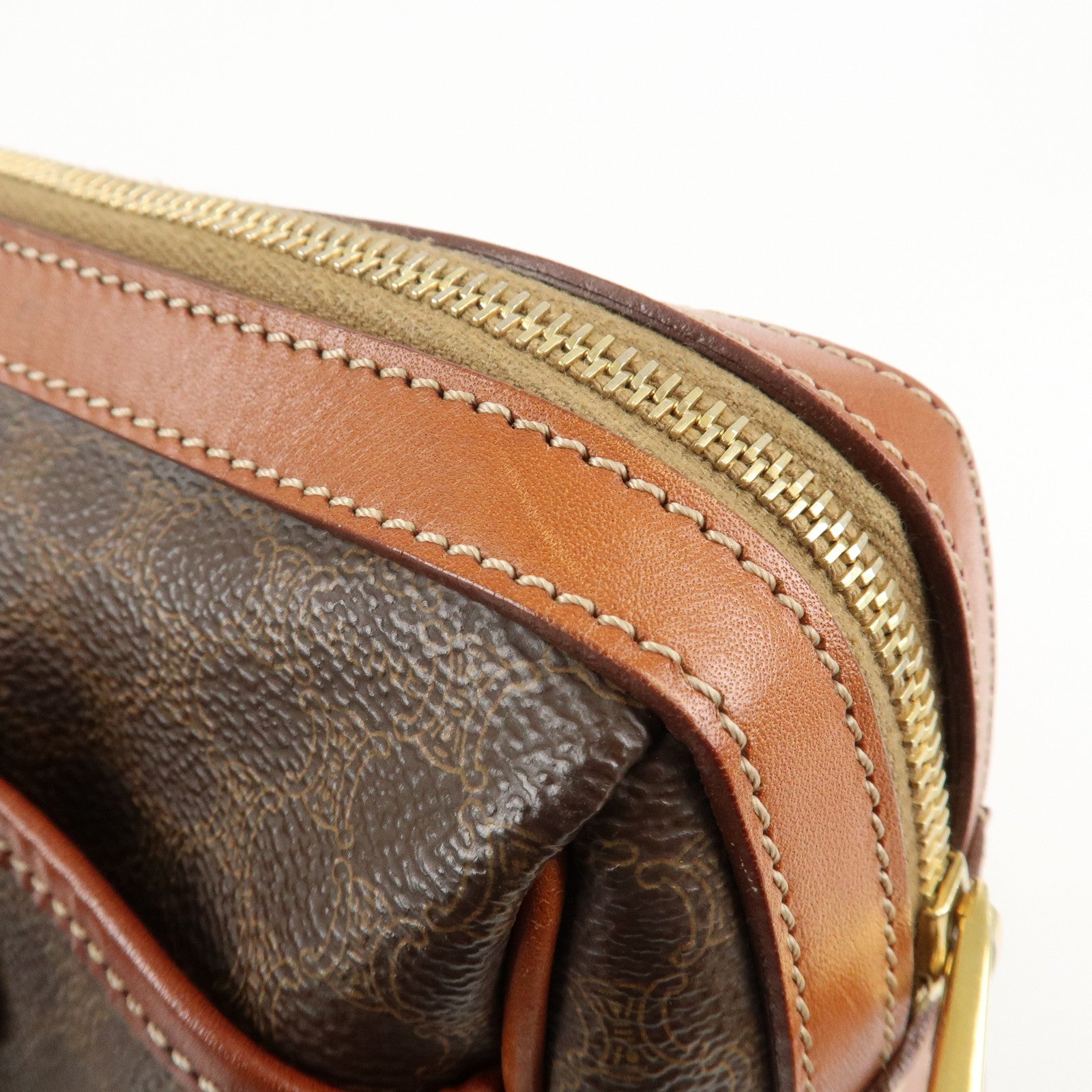 CELINE Macadam PVC Leather Boston Bag Hand Bag Brown Used