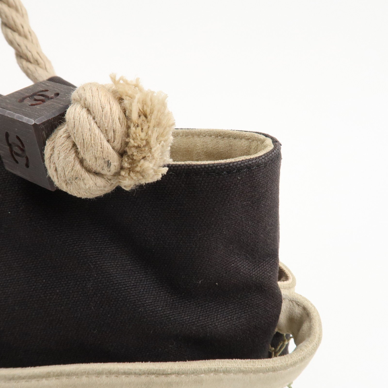 CHANEL COCO Mark Camellia Canvas Suede Tote Bag Black A21385 Used