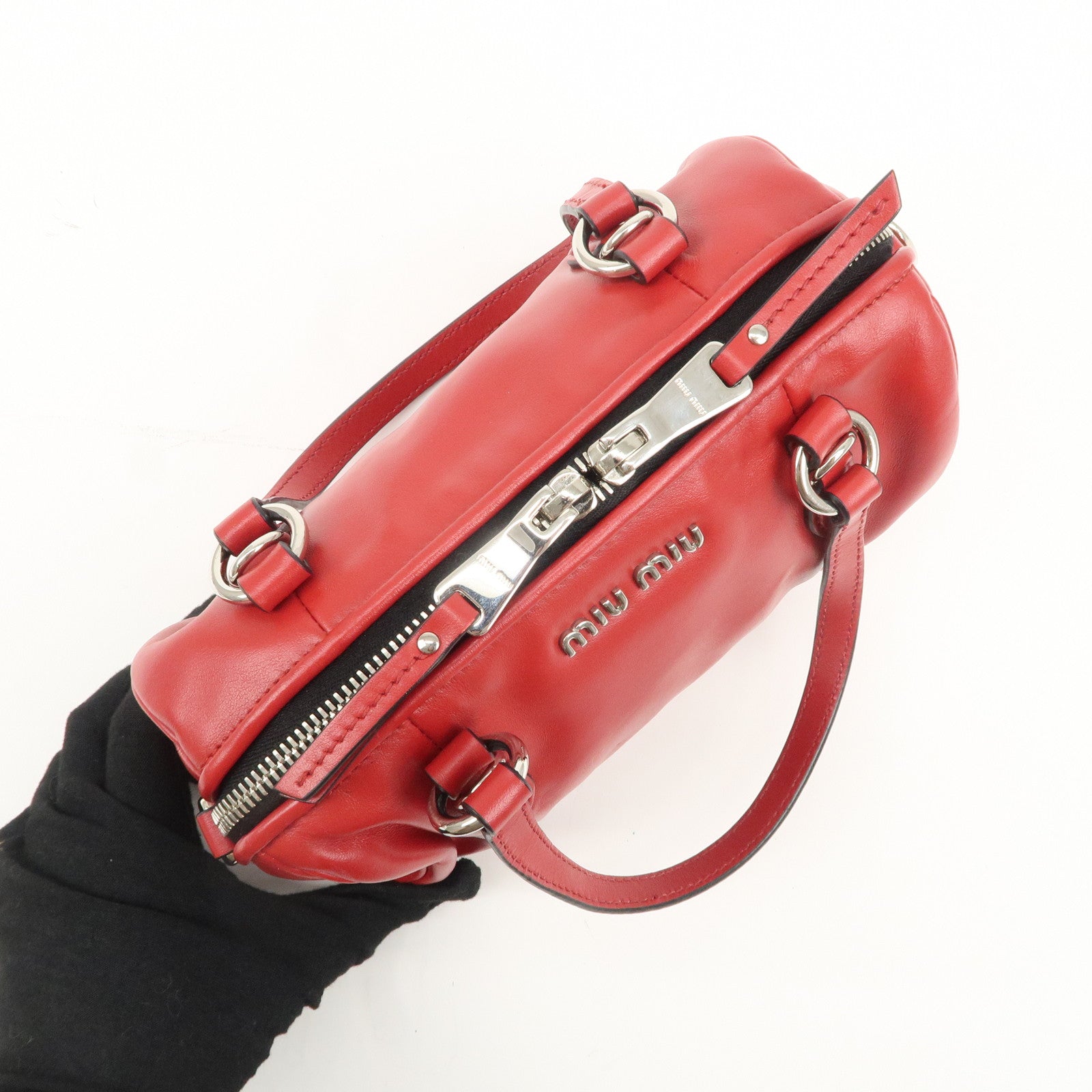 MIU MIU Logo Leather 2Way Shoulder Bag Hand Bag Red 5BH152 Used