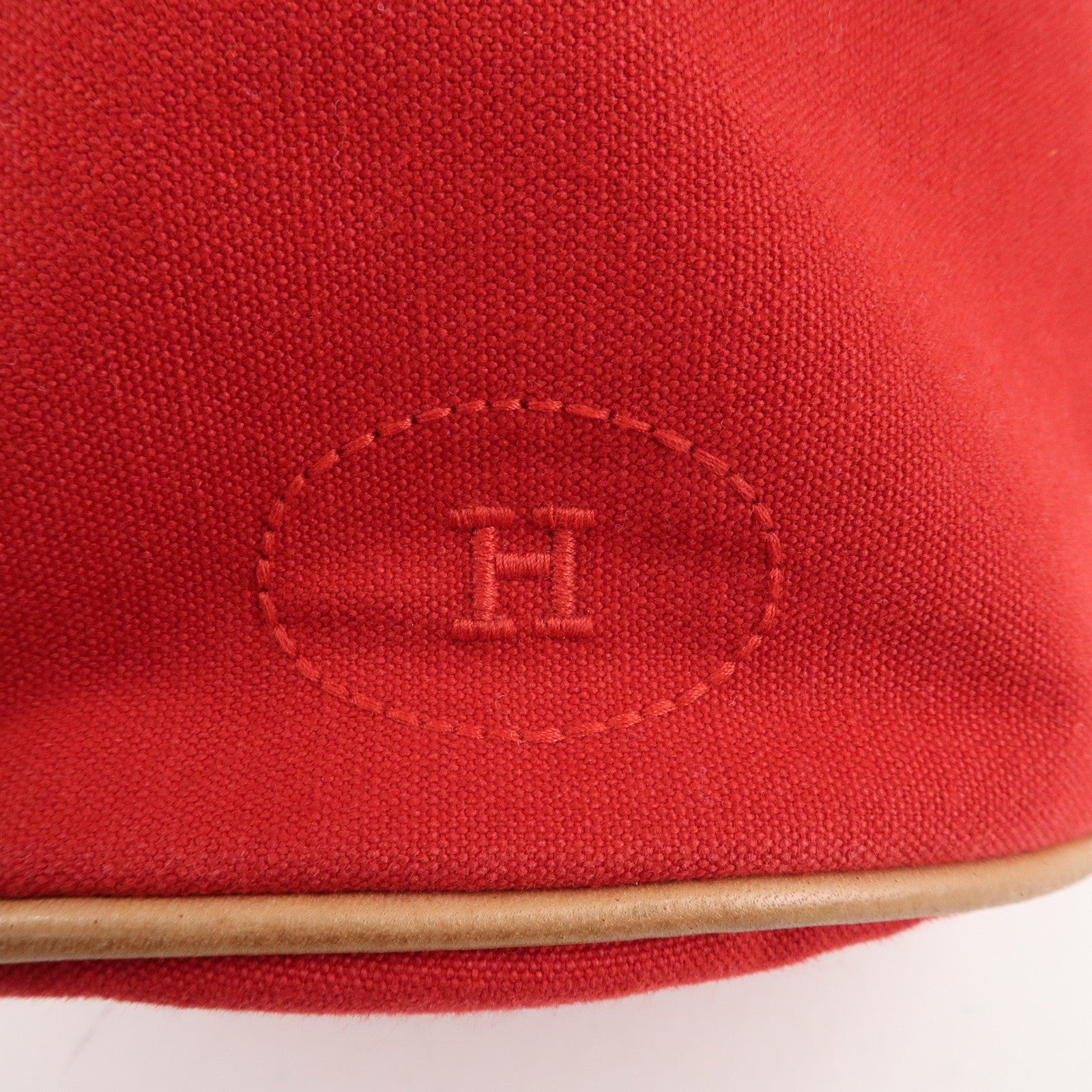 HERMES Canvas Leather Porochon Mimil PM Shoulder Bag Red Used