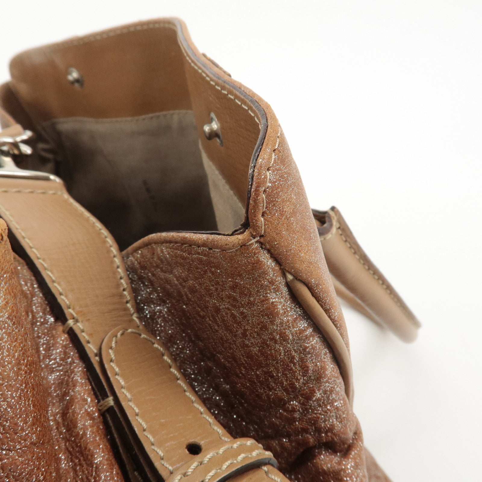 FENDI Ethnico Leather Tote Bag Shoulder Bag Beige 8BN162 Used