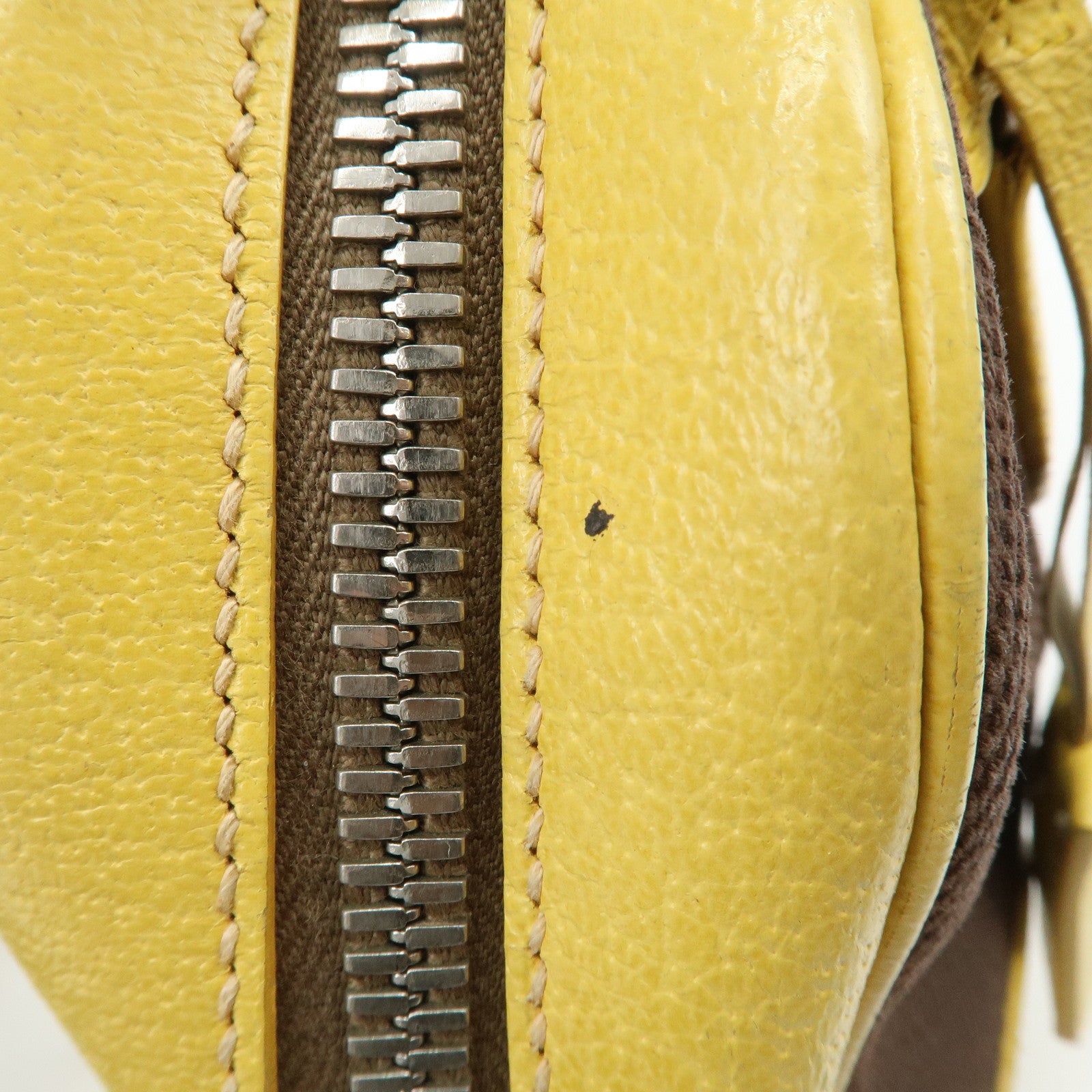 PRADA Canvas Leather Shoulder Bag Hand Bag Brown Yellow Used