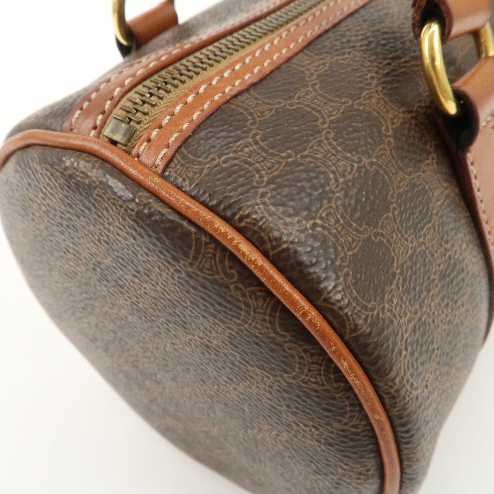 CELINE Macadam PVC Leather Boston Bag Brown Dark Brown Used