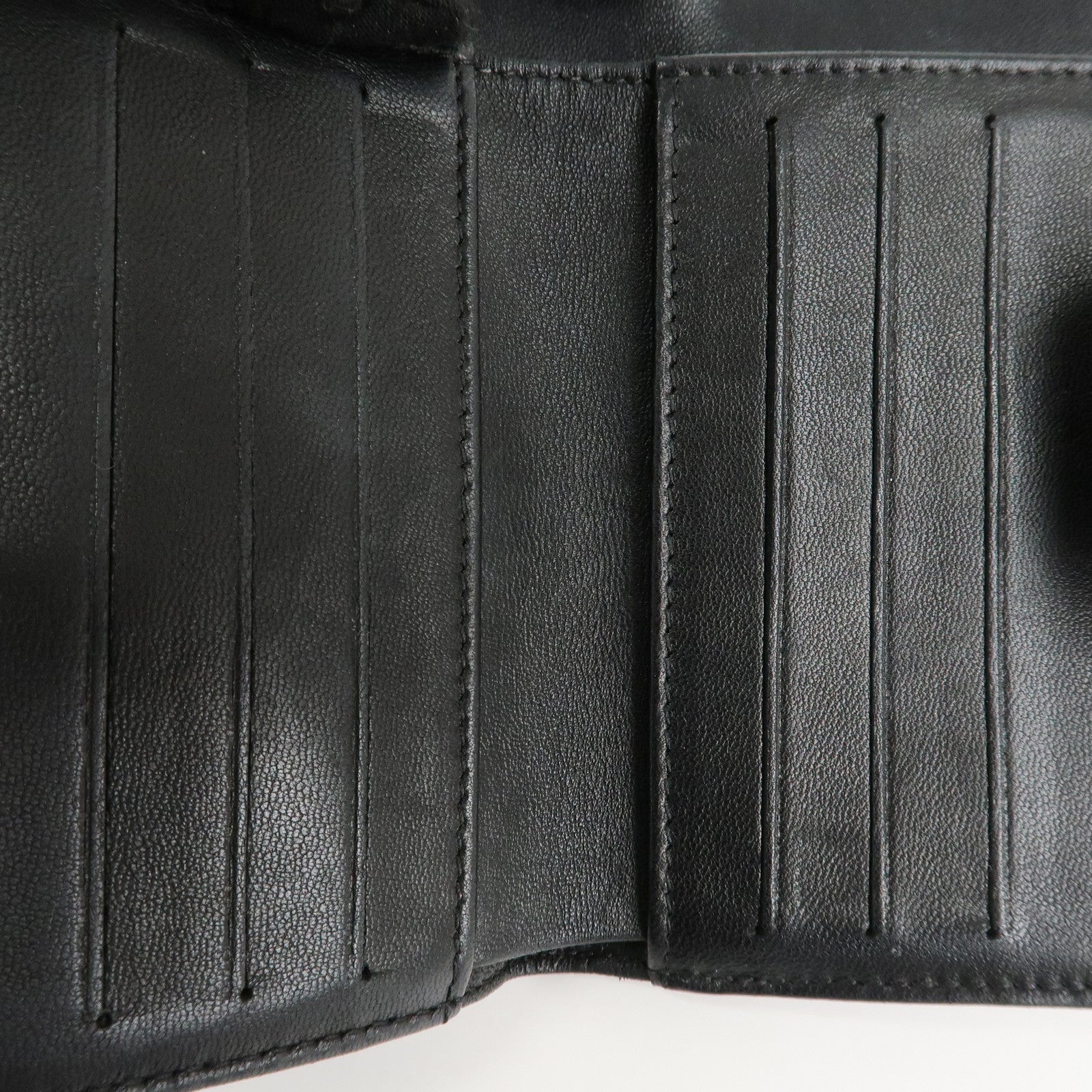 CHANEL Icon Line Lamb Skin W Flap Bi-fold Wallet Black A24212 Used