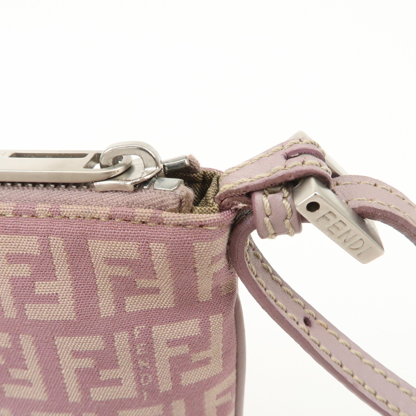 FENDI Zucchino Canvas Leather Shoulder Bag Purple Beige 8BT047 Used