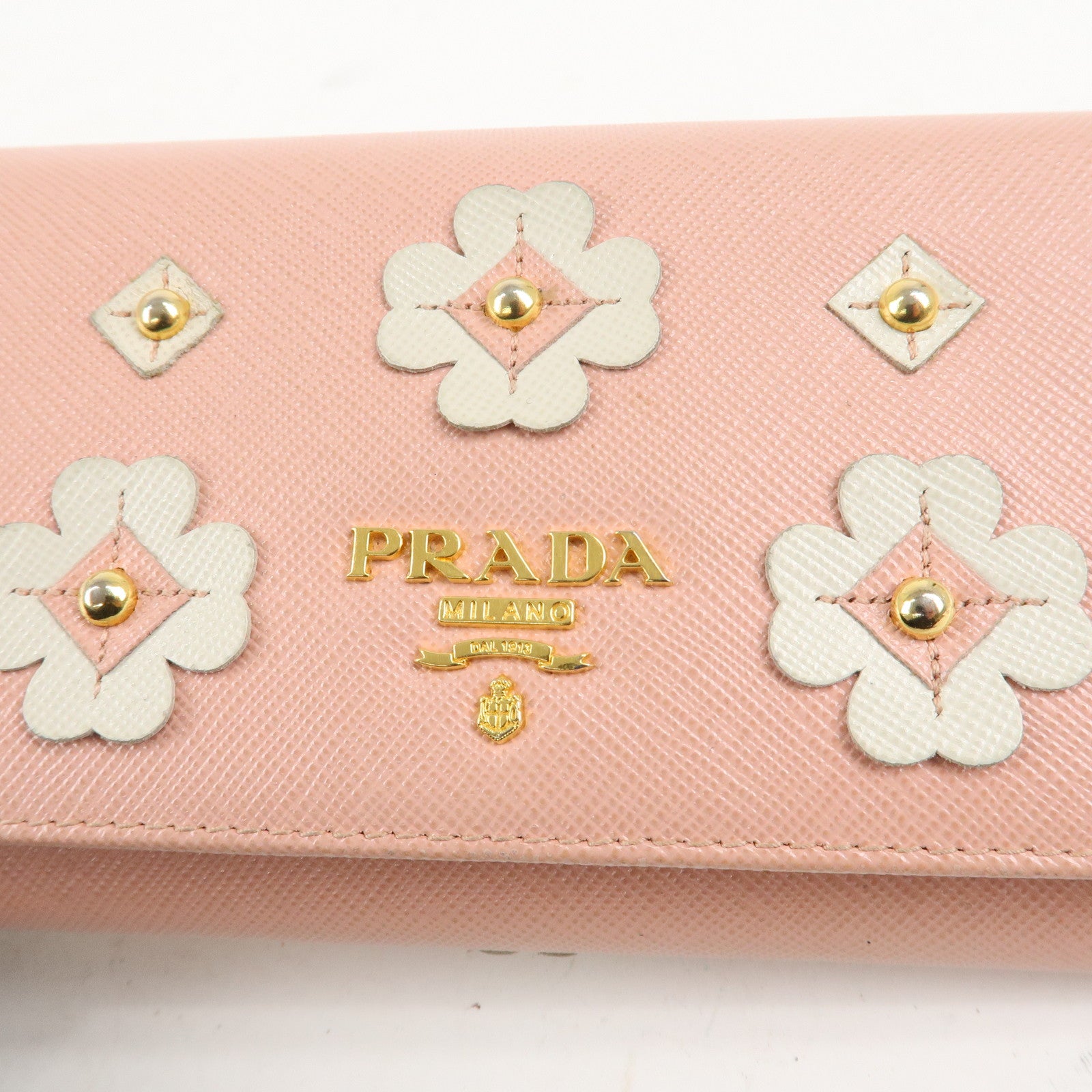 PRADA Set of 2 Saffiano Leather Bi-fold Long Wallet Glower Motif Used