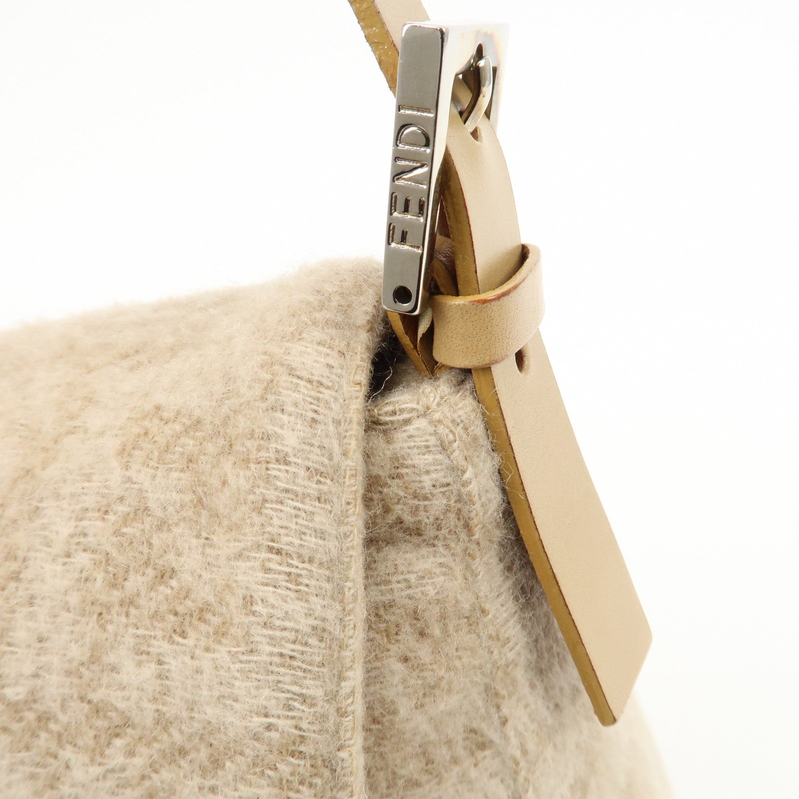 FENDI Mamma Baguette Zucca Wool Leather Shoulder Bag 26325 Used